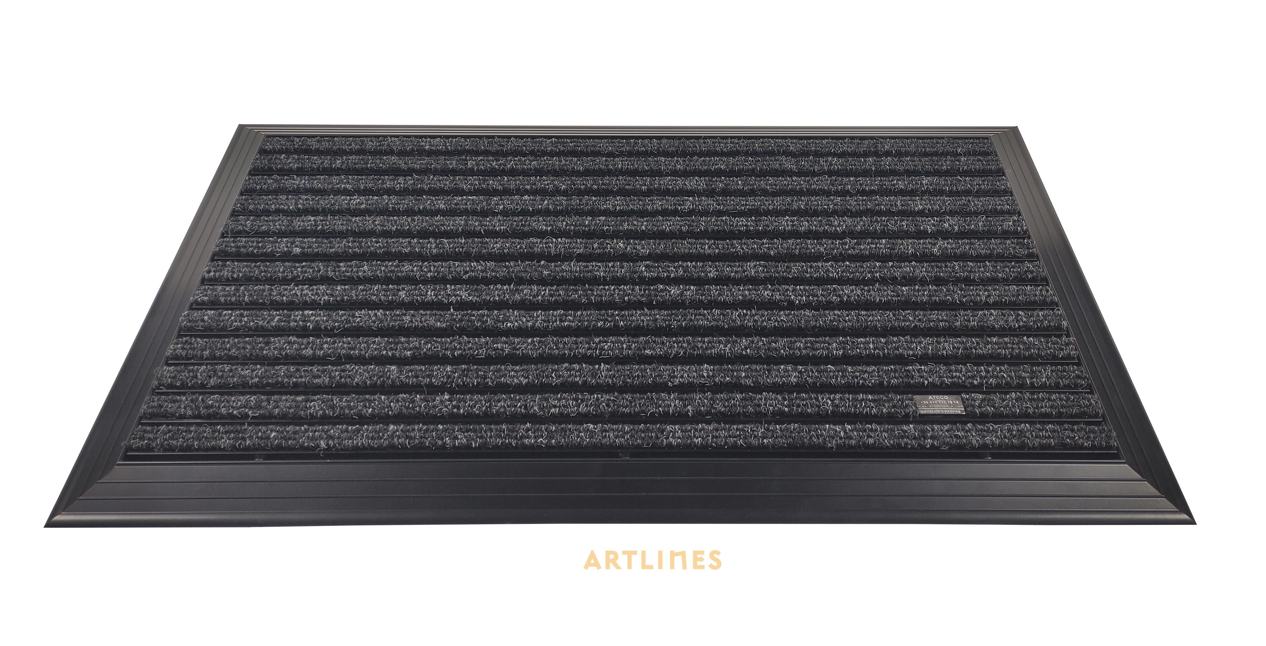 Artlines 20 mm 55x90 cm Siyah Rip Halı Yüzeyli Siyah Alüminyum Paspas