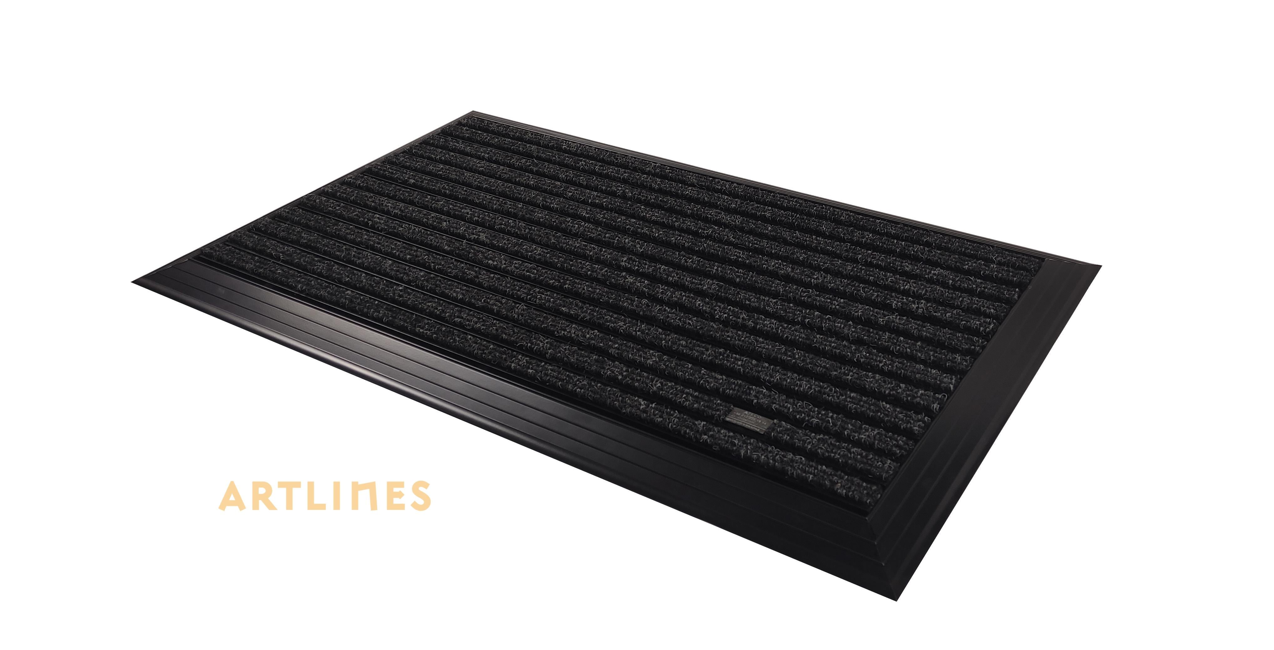 Artlines 20 mm 55x90 cm Siyah Rip Halı Yüzeyli Siyah Alüminyum Paspas