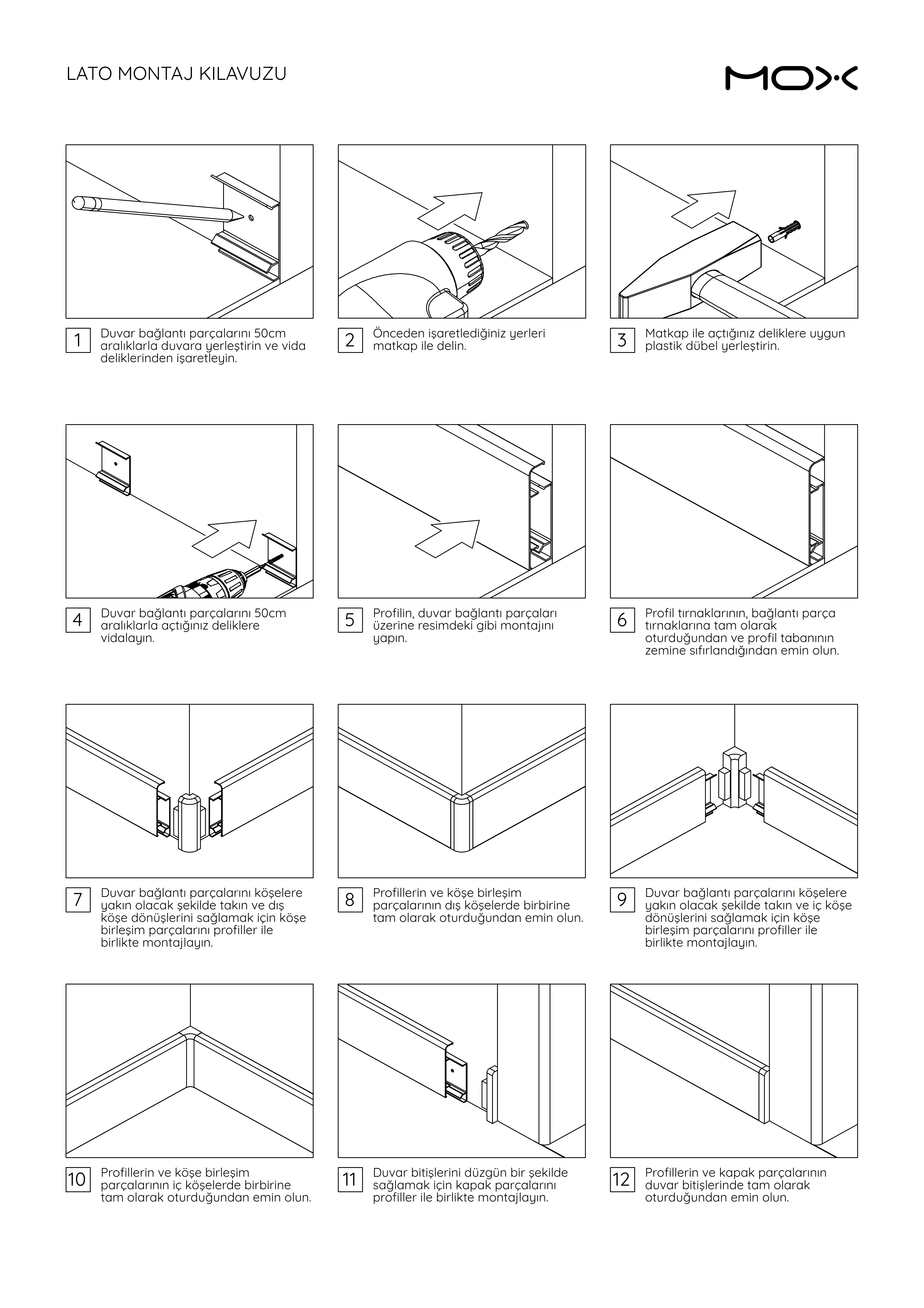 LATO 100 mm Alüminyum Süpürgelik Mat Eloksal Gümüş
