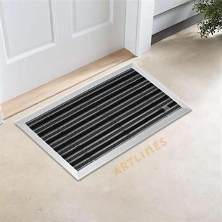 Artlines 20 mm 55X90 cm Kauçuk+Gri Yuvarlak Fırça Yüzeyli Alüminyum Paspas