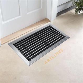 Artlines 20 mm 55X90 cm Kauçuk+Siyah Yuvarlak Fırça Yüzeyli Alüminyum Paspas