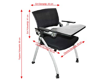 Crab Tekerli Yazı Tablalı Tekerlekli Konferans Koltuğu