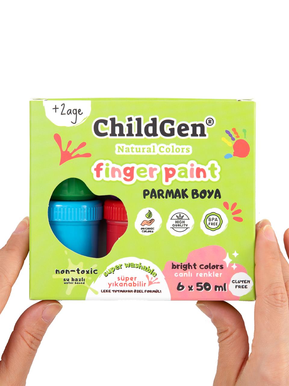 ChildGen - Süper Yıkanabilir Parmak Boya 6x50 ml şişe - 6'lı Set