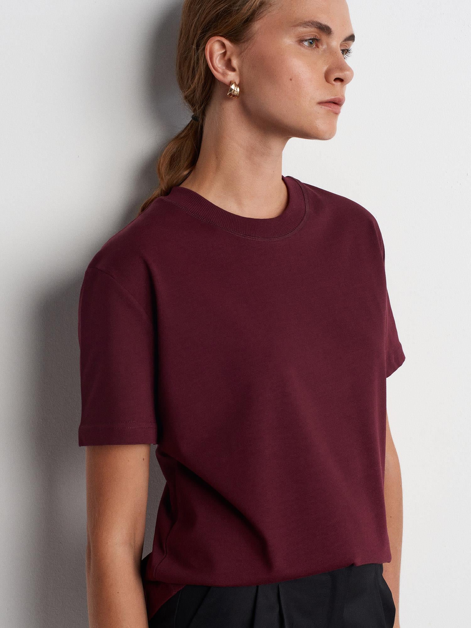 T-Shirt30312 Dekoratif Dikişli Bisiklet Yaka T-Shirt Bordo
