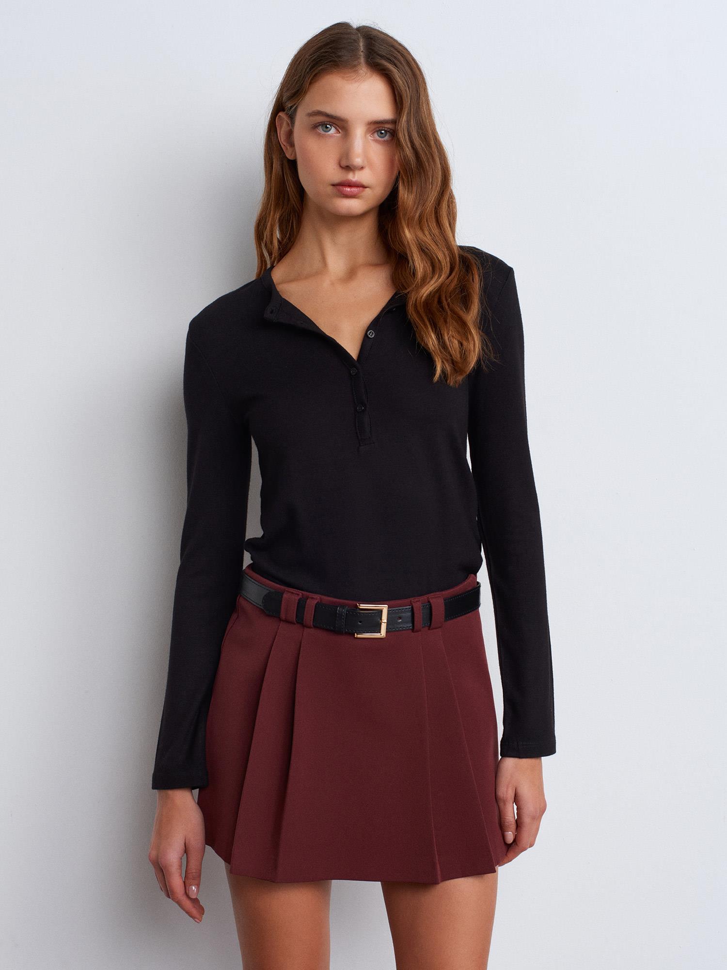 Bluz31544 Düğmeli Uzun Kollu Top Siyah