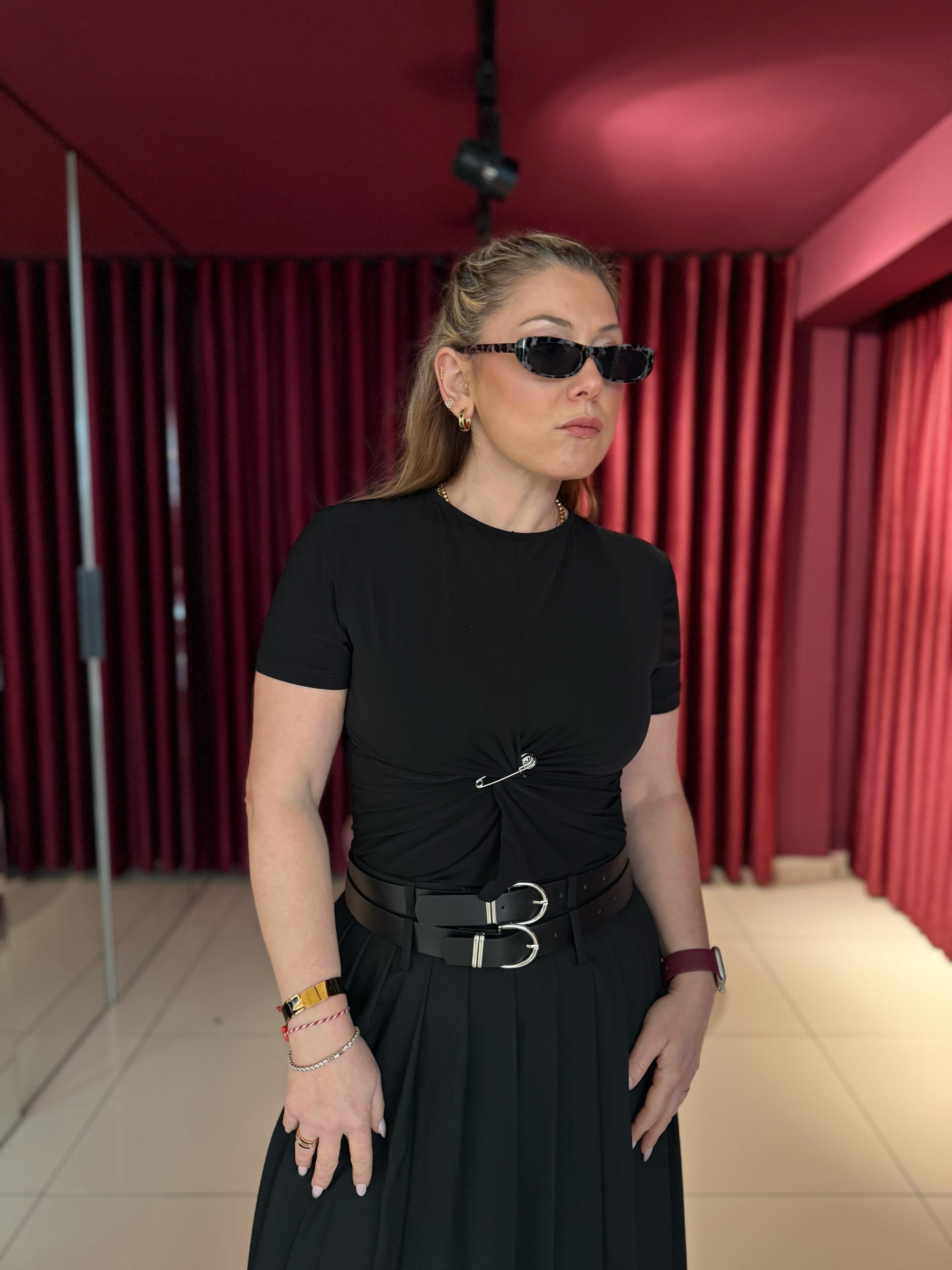 Bluz4042 Büzgülü Çengel Bluz Siyah