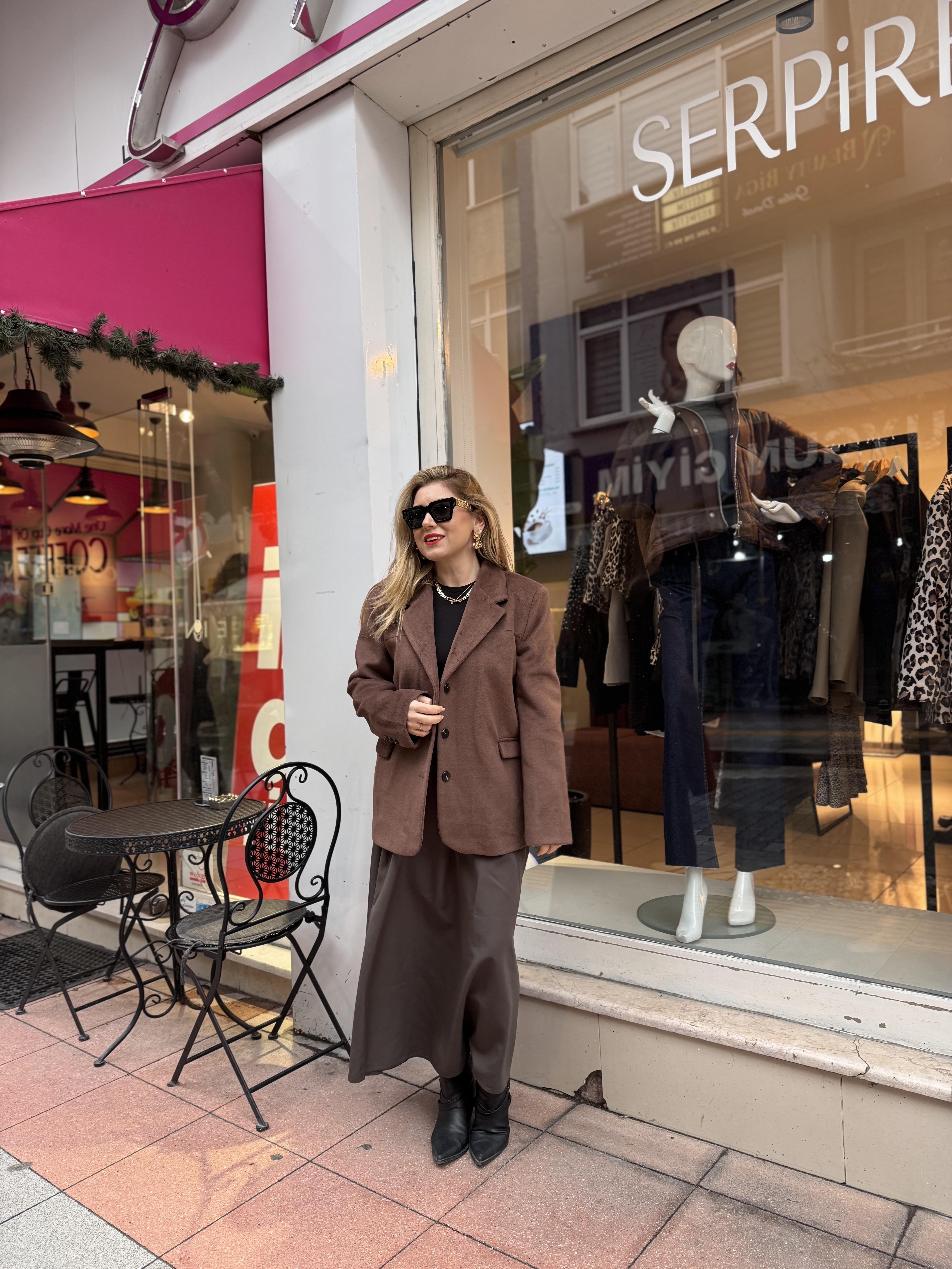 Ceket7365 Oversize Kaşe Ceket Acı Kahve