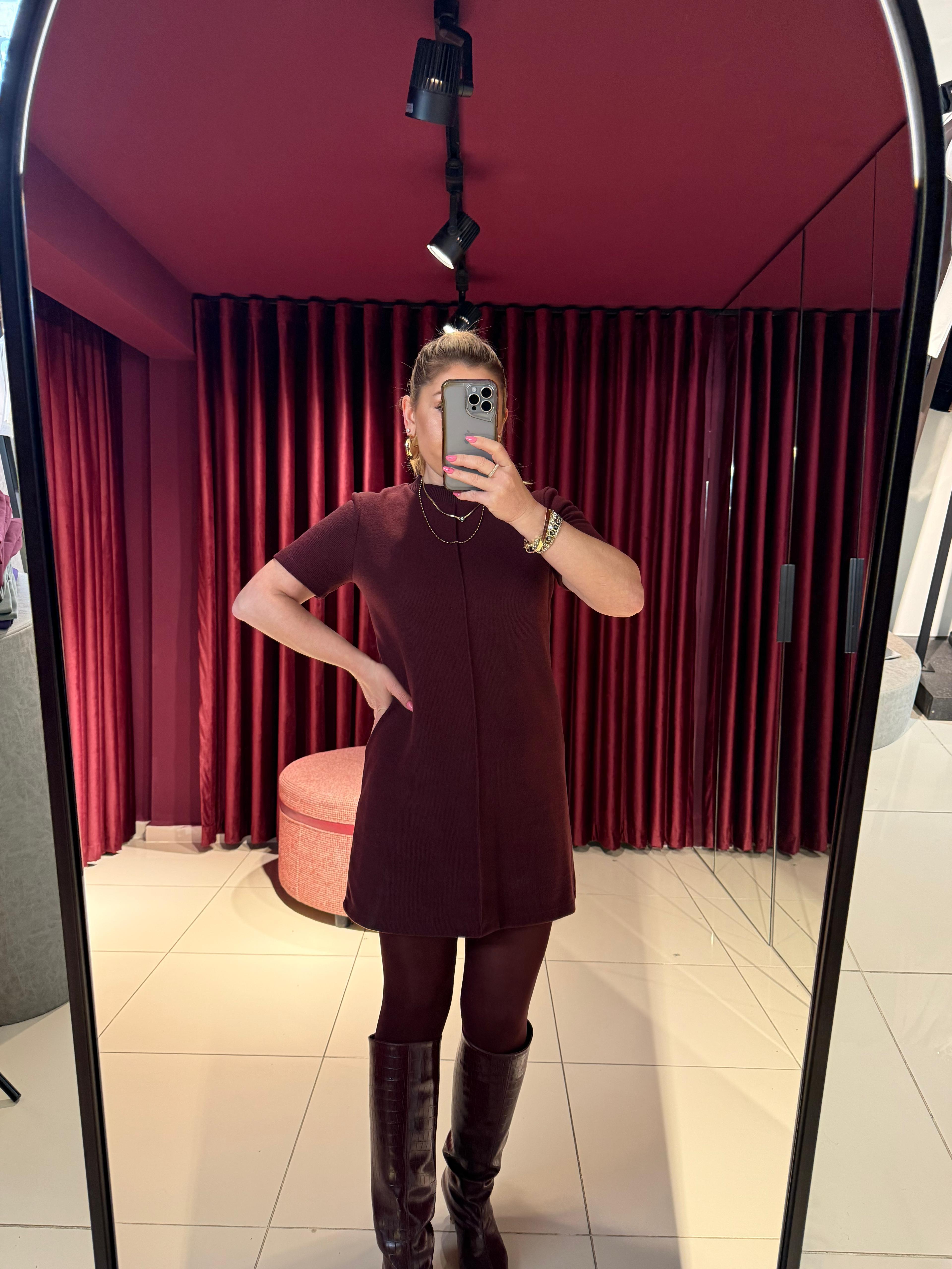 Kısa Elbiseler90810 Yumuşak Mini Elbise Bordo