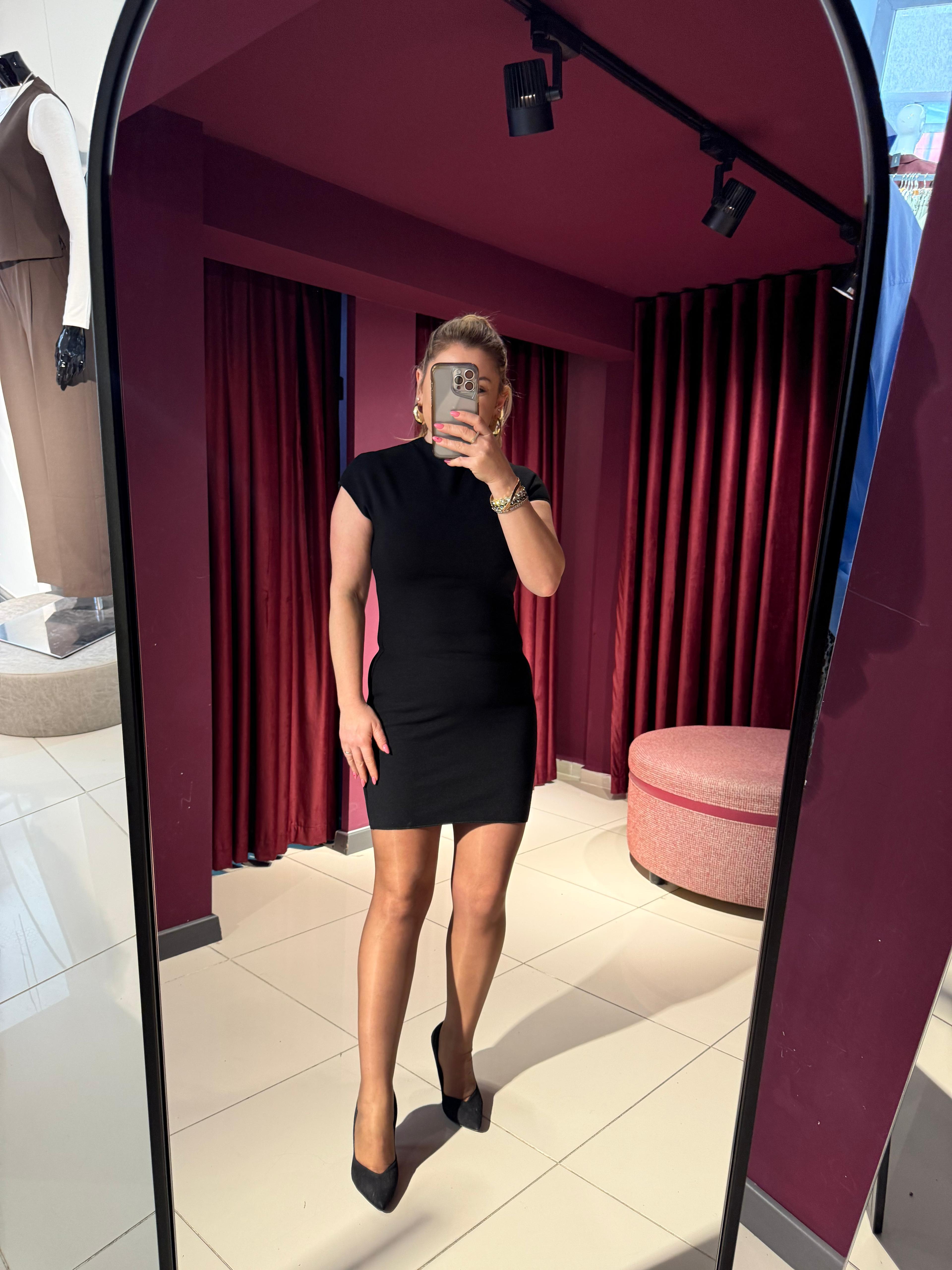 Kısa Elbiseler91305 Kısa Streç Örme Elbise Siyah