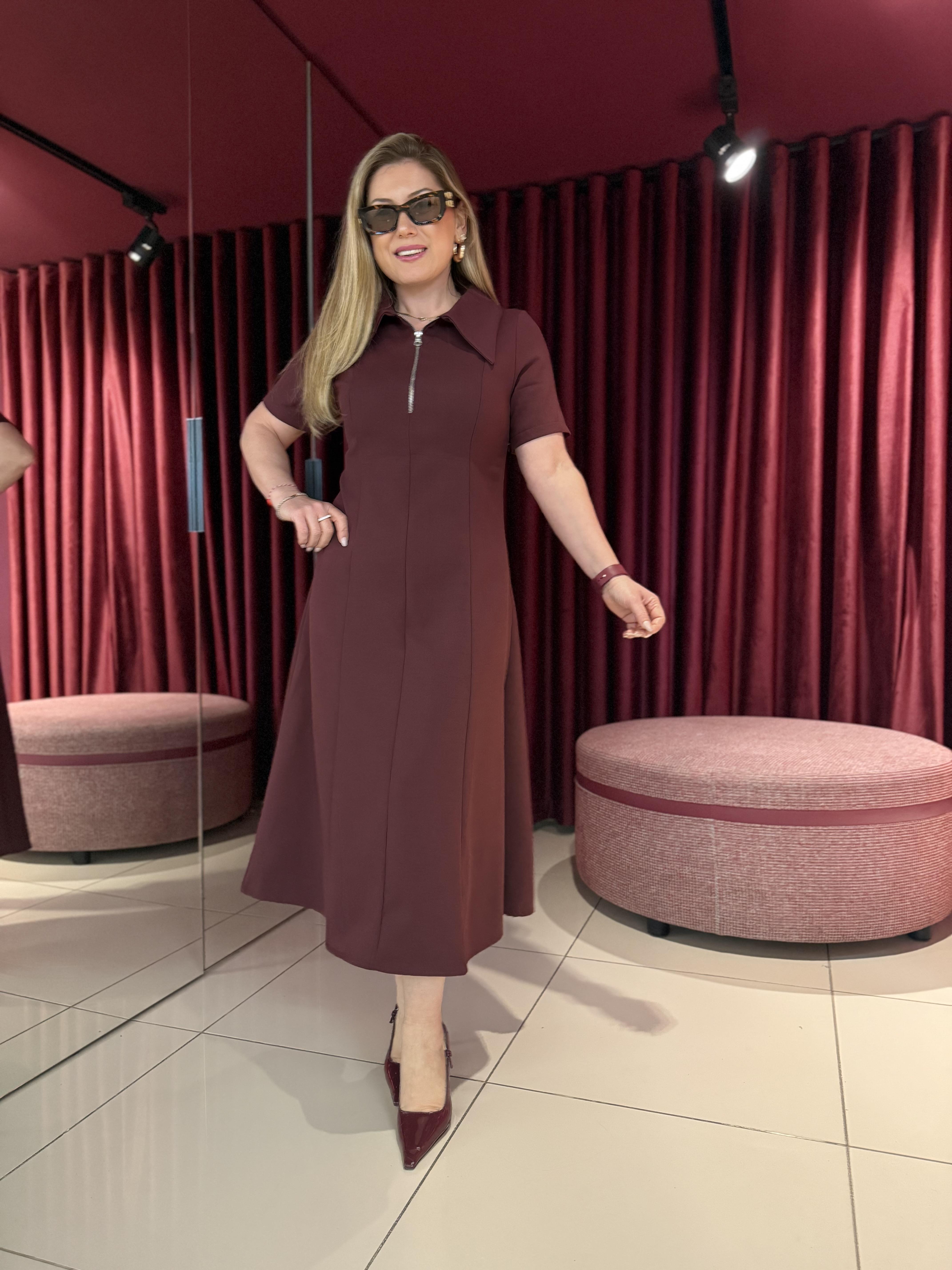 Midi Elbiseler1416 Bebe Yaka Midi Elbise Bordo