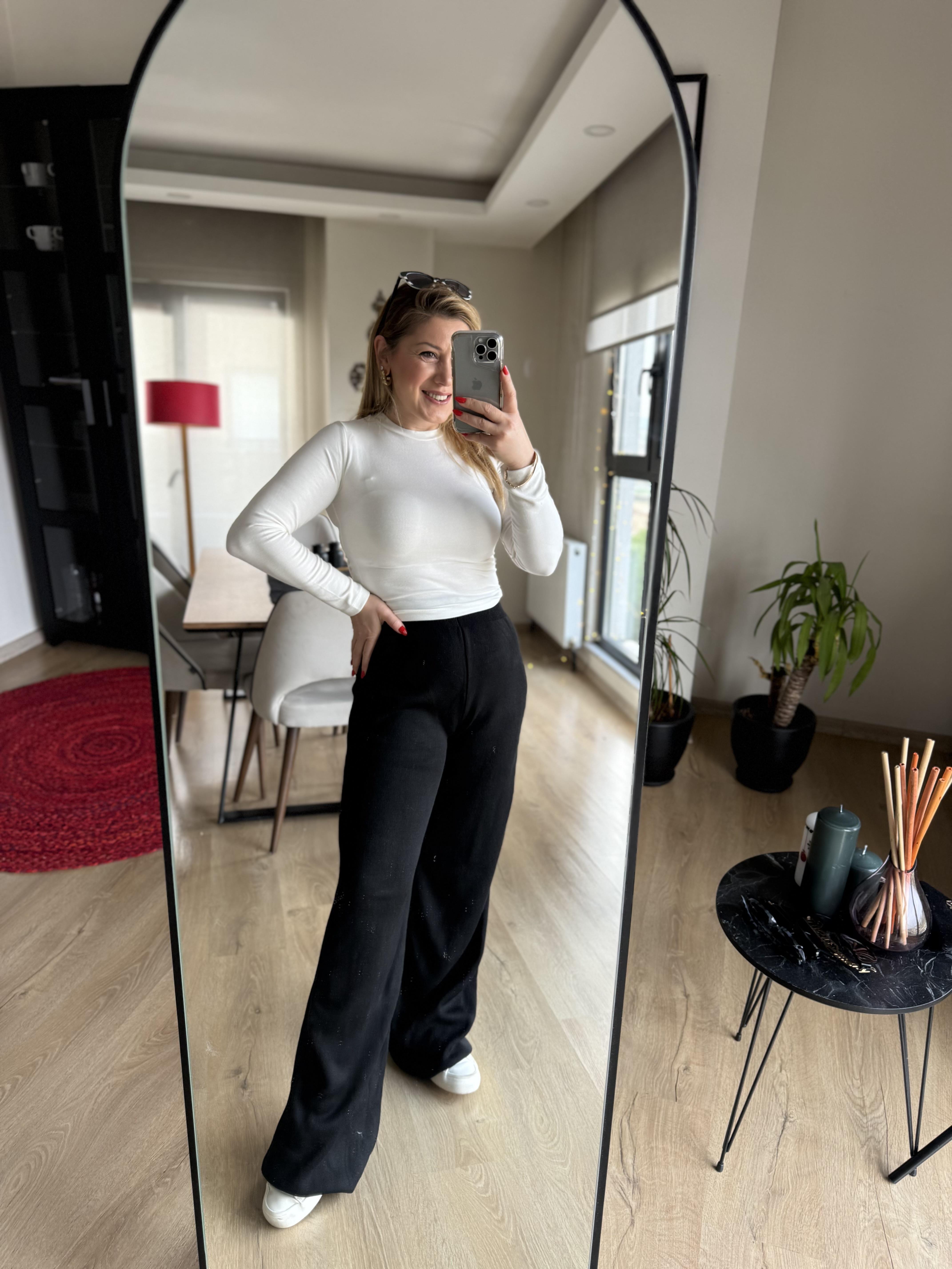 Pantolon24025 Beli Lastikli Triko Pantolon Siyah