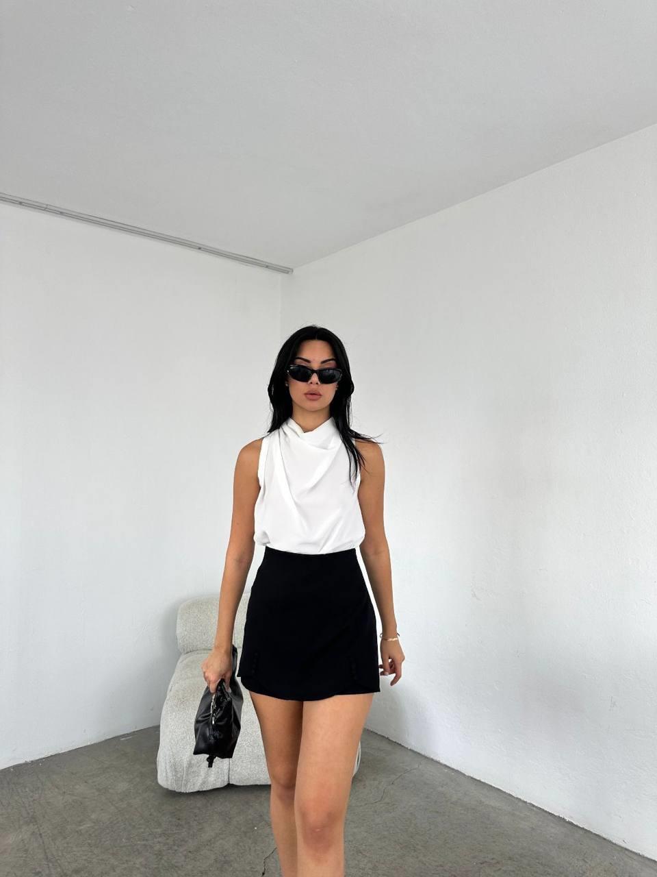 Bluz241407 Omuz Pileli Degaje Yaka Bluz Beyaz