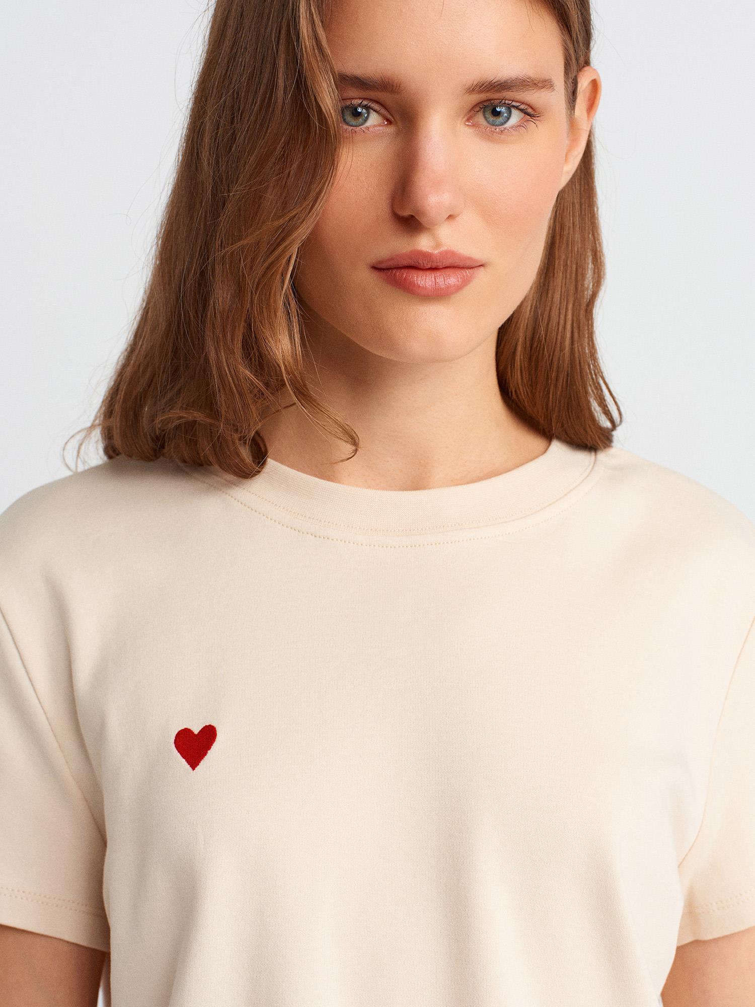 T-Shirt30584 Bisiklet Yaka Pamuklu T-Shirt Taş