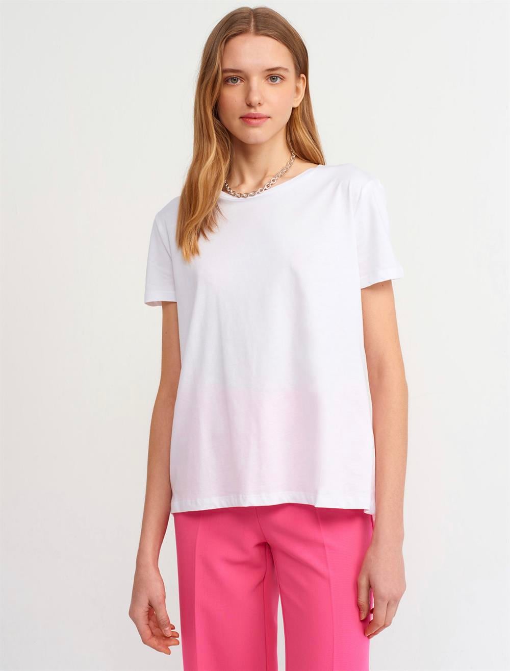 T-Shirt3471 Bisiklet Yaka Basic T-Shirt Beyaz 