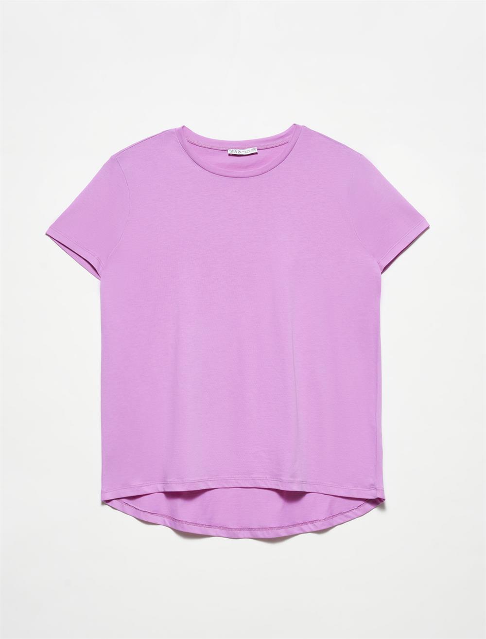 T-Shirt3471 Bisiklet Yaka Basic T-Shirt Lila