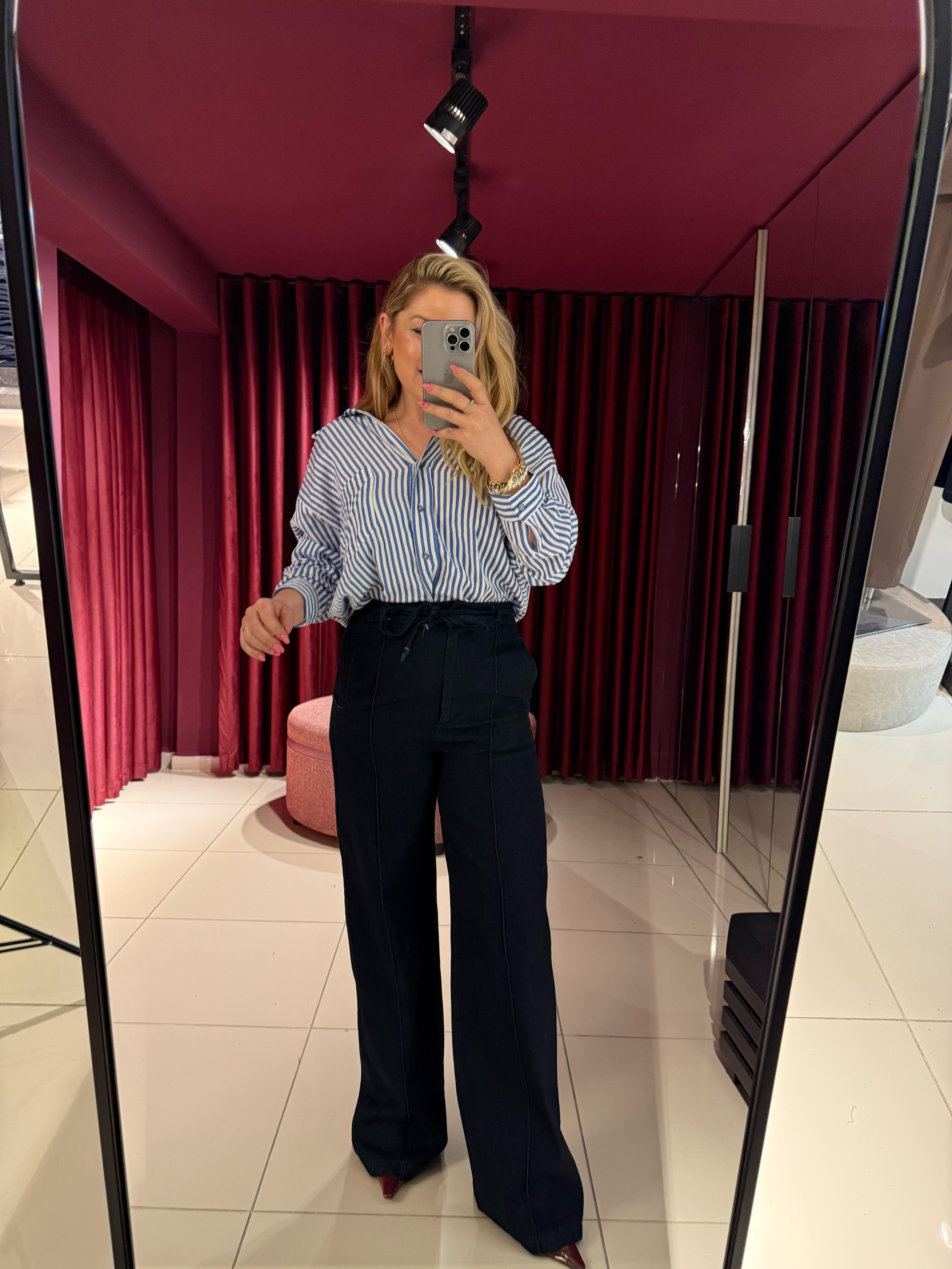 Pantolon3782 Denim Lastikli Geniş Paça Pantolon Mavi