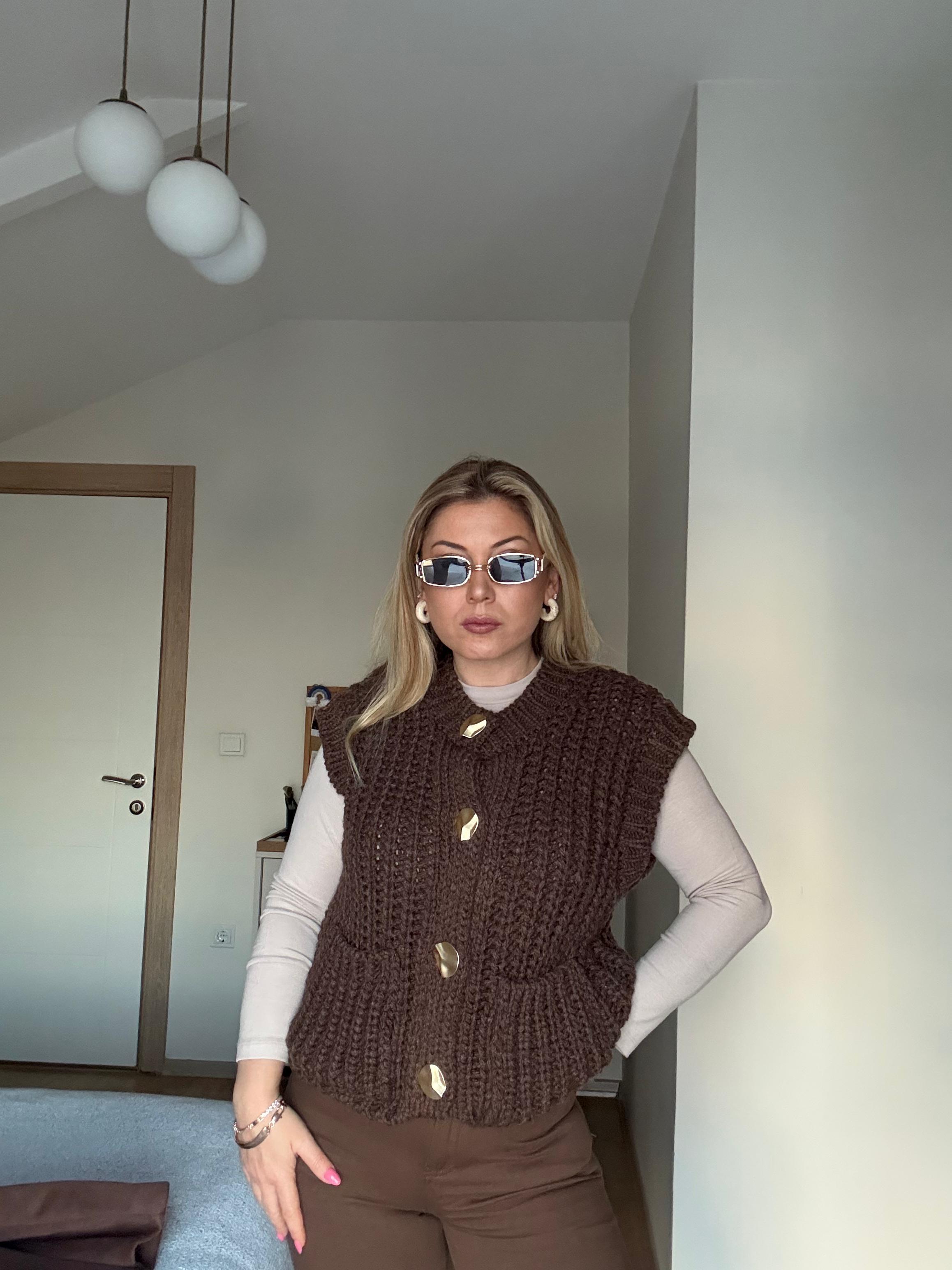 Yelek60691 Bisiklet Yaka Yumuşak Dokulu Triko Yelek Kahve