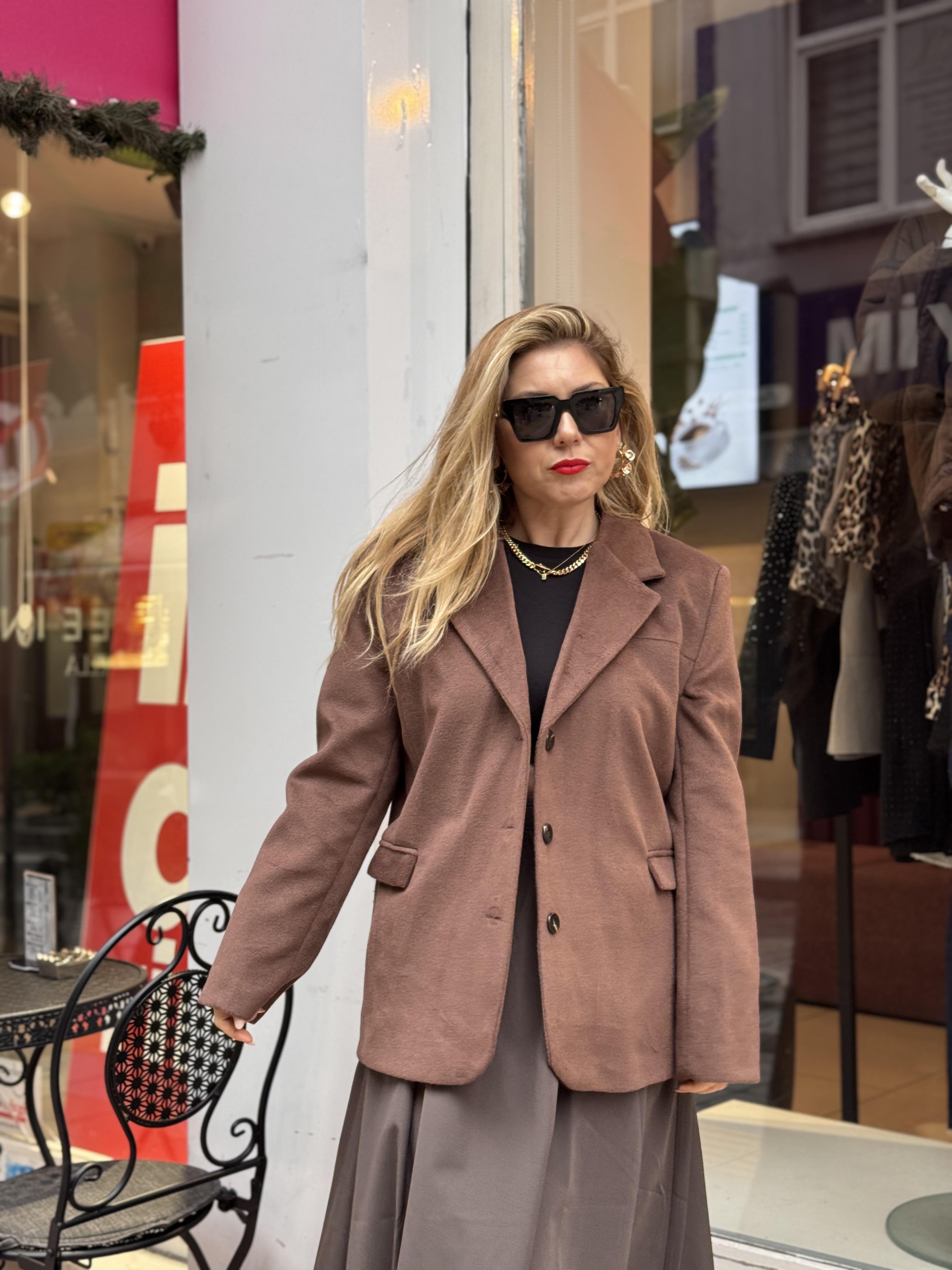 Ceket7365 Oversize Kaşe Ceket Acı Kahve