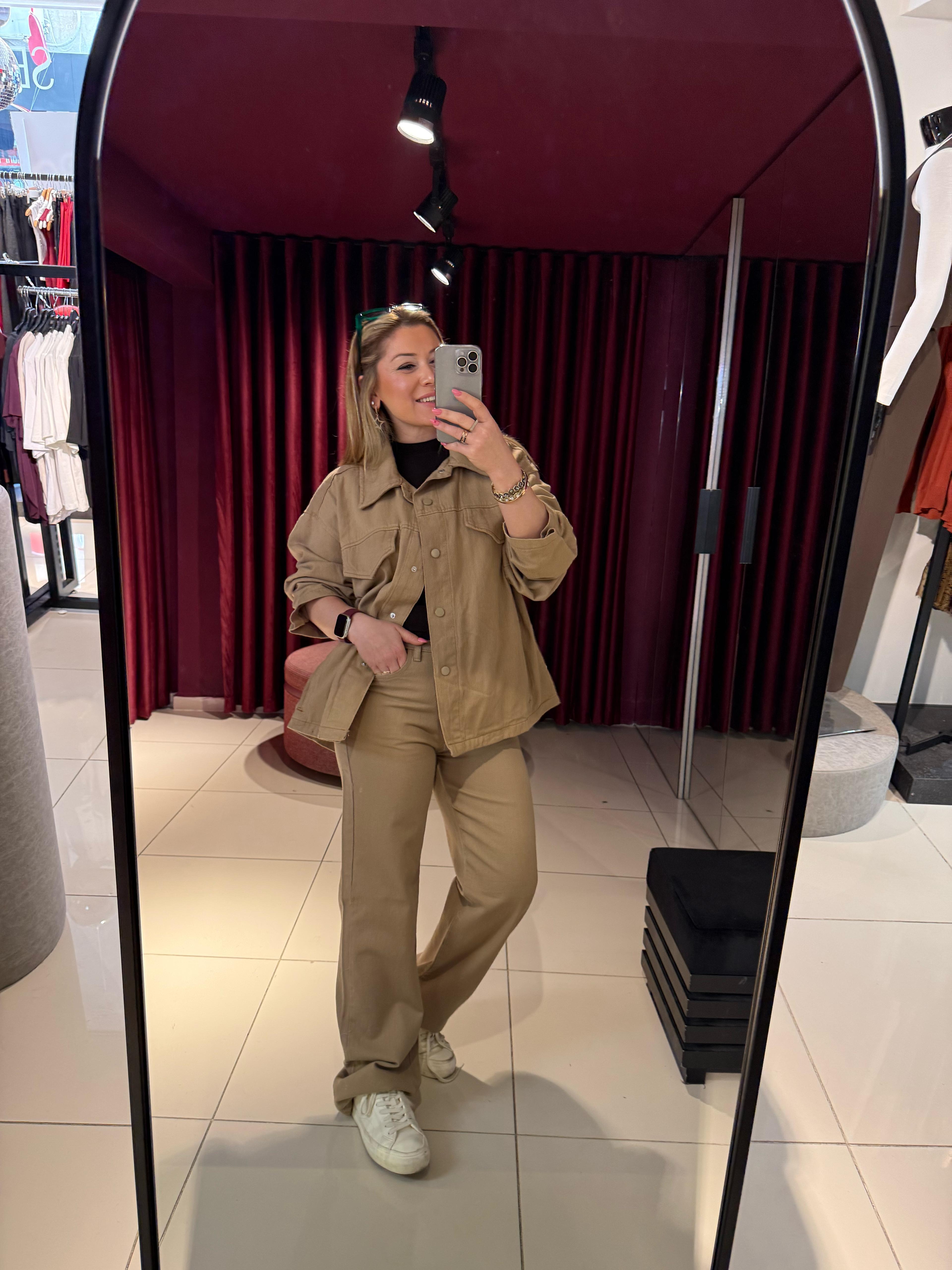 Ceket7430 Gabardin Kemerli Ceket Vizon