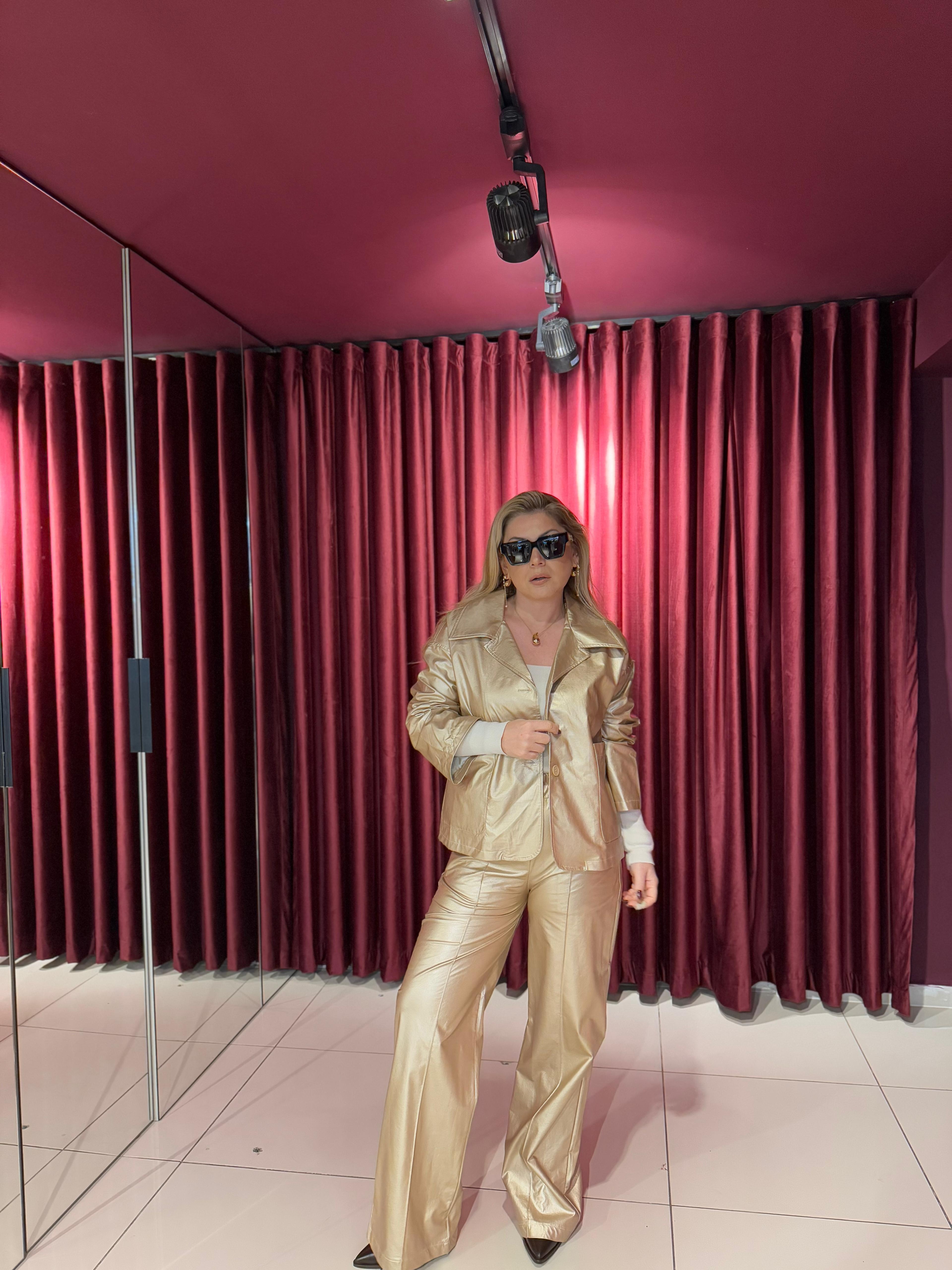 Takım8515 Deri Pantolon Ceket Takım Gold