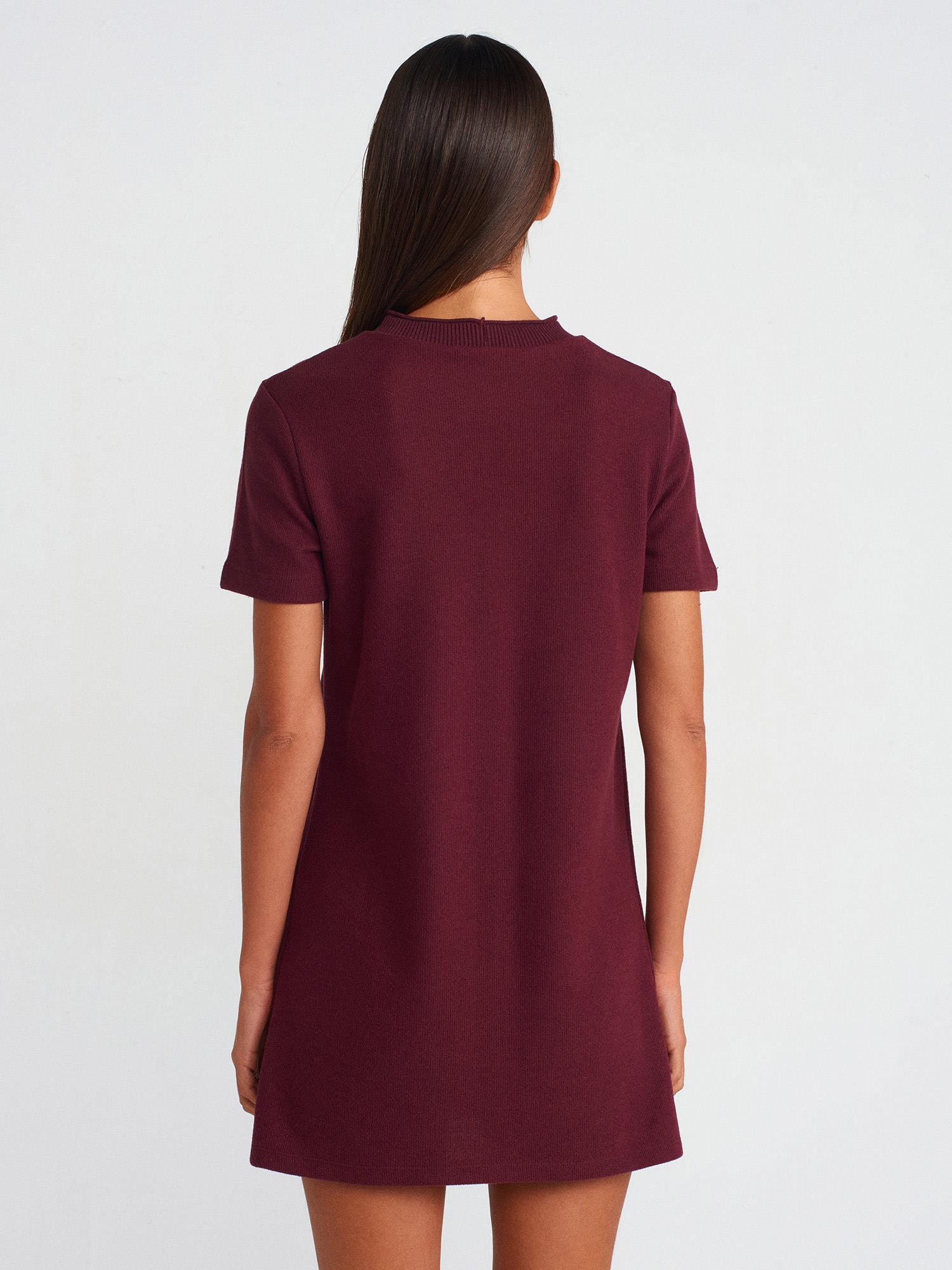 Kısa Elbiseler90810 Yumuşak Mini Elbise Bordo