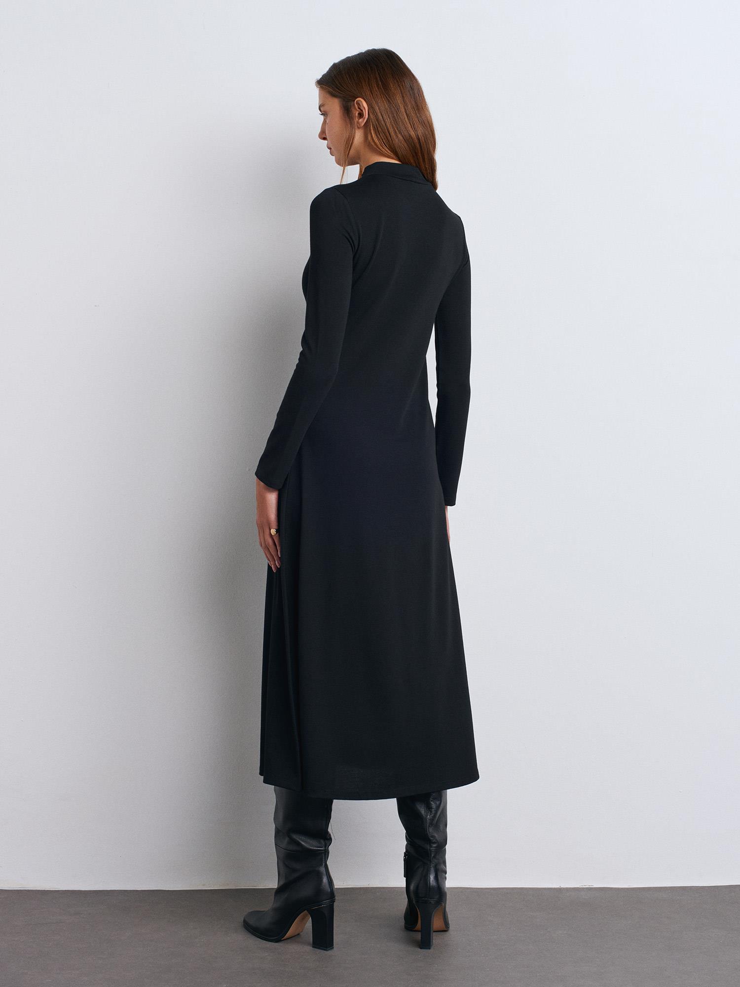 Midi Elbiseler91339 Uzun Kollu Midi Elbise Siyah