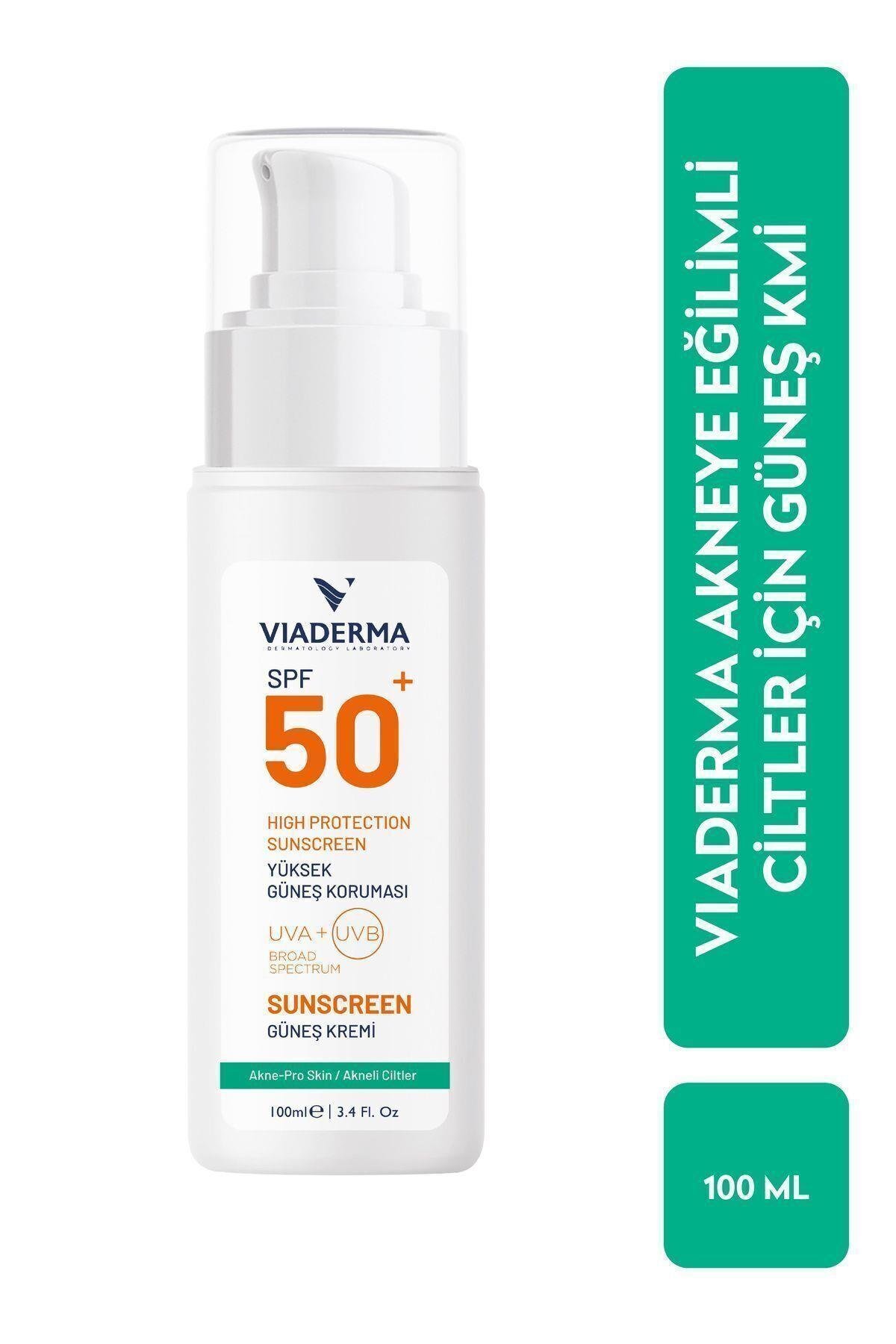 Viaderma Akne Karşıtı SPF 50 Yüz ve Vücut Güneş Kremi – Akneye Meyilli & Karma Ciltler İçin Bisabolol İçerikli Koruma