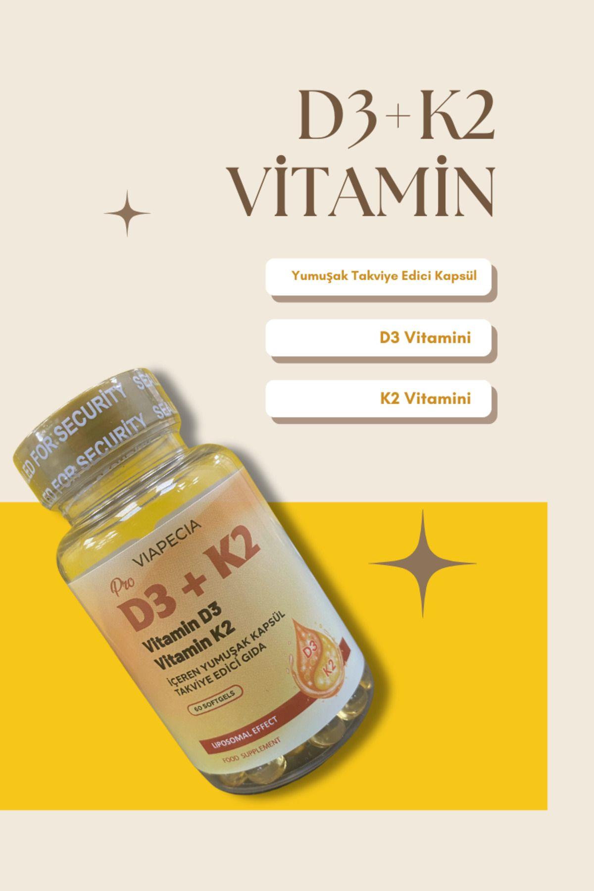 Viapecia D3+K2 Vitamini 60 Kapsül – D Vitamini ve K2 ile Kemik ve Bağışıklık Desteği