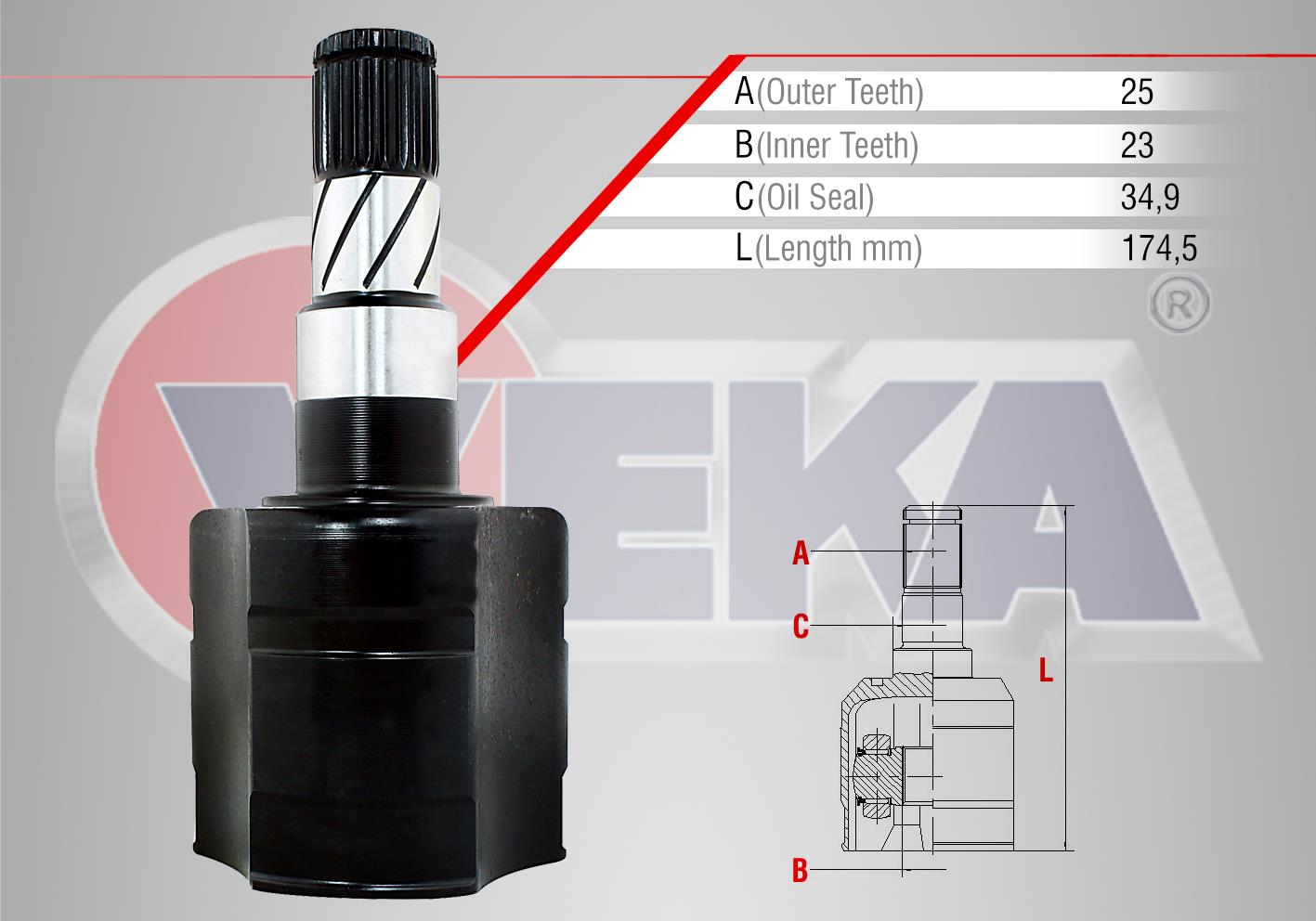 AKS KAFASI SAG ON IC OPEL CORSA D 1.3 CDTI 25X23X34.9 UZUNLUK 174,5 mm 2006-2014 93190190