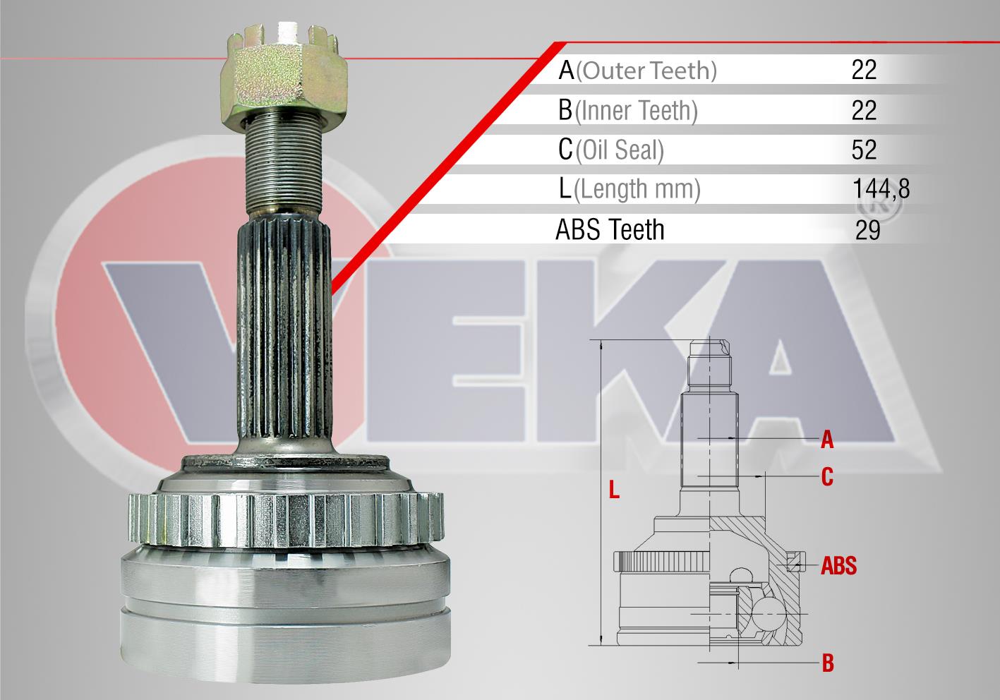 AKS KAFASI SOL-SAG ON DIS OPEL VECTRA B 1.6I 16V ABSLI 29 DIS 22X22X52 UZUNLUK 144,8 MM 1995-2003  - 374263