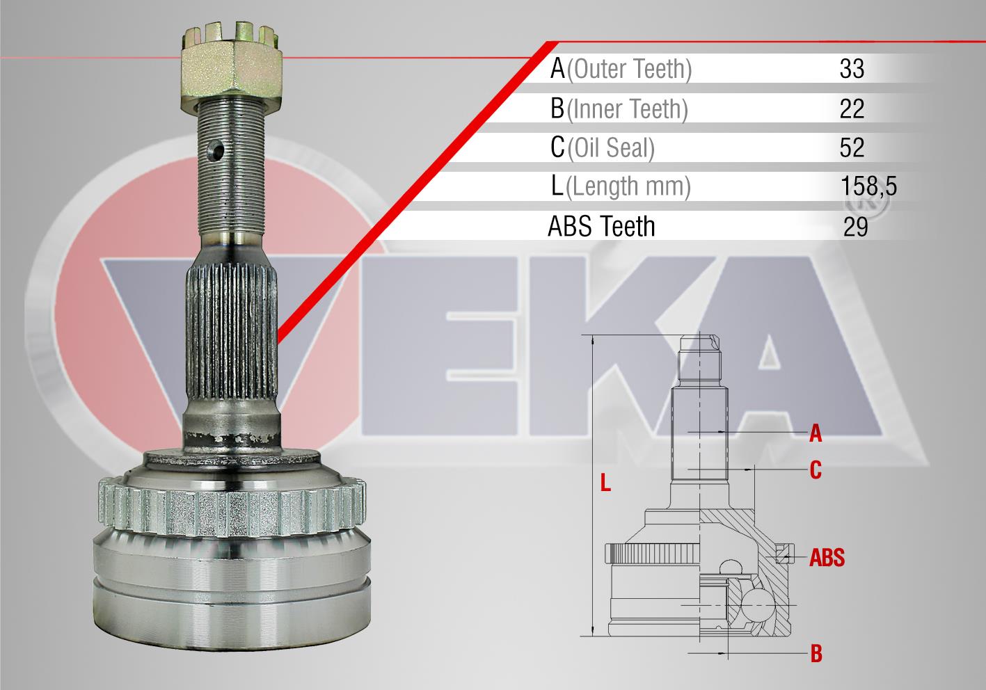 AKS KAFASI SOL-SAG ON DIS OPEL VECTRA B 1.6I ABSLI 29 DIS 33X22X52 UZUNLUK 158,5 MM 1995-2003