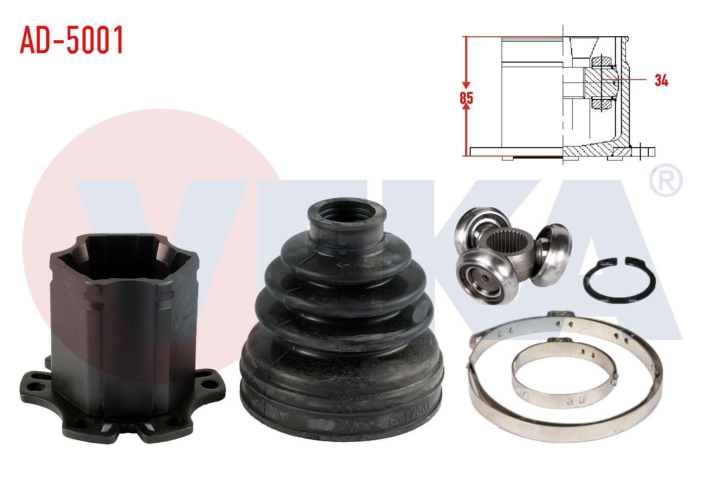AKS KAFASI SOL-SAG ON IC AUDI A4 (8EC,B7) 2.0 TDI TRIPTONIC FREZE DIS 34 UZUNLUK 85mm 2004-2008