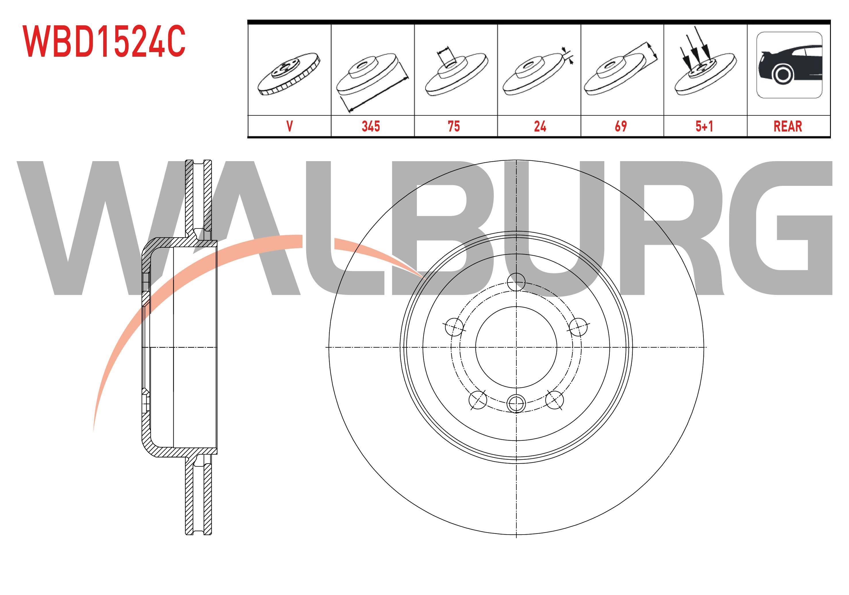 FREN DISKI ARKA HAVALI KAPLAMALI BMW 5 SERISI (F10) 535 D 5 BIJON 345X24X75X69 2010-