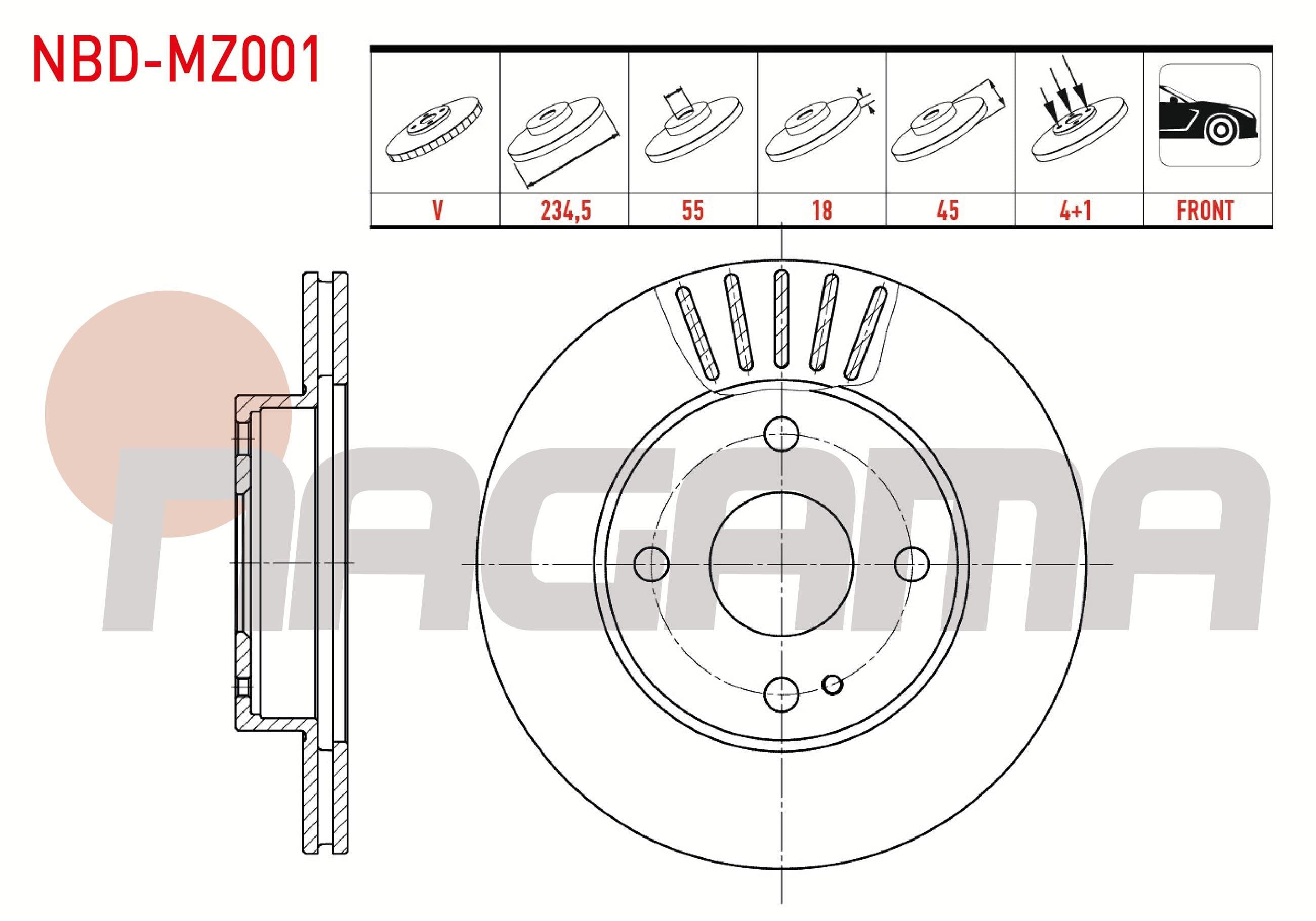 FREN DISKI ON HAVALI 4 BJN 234,5X18X55X45 MAZDA 323 IV  1.3i - 1.6i - 1.8 16v  1989-1994 / MX-5 I (NA) 1.6i 16v 1990-1998