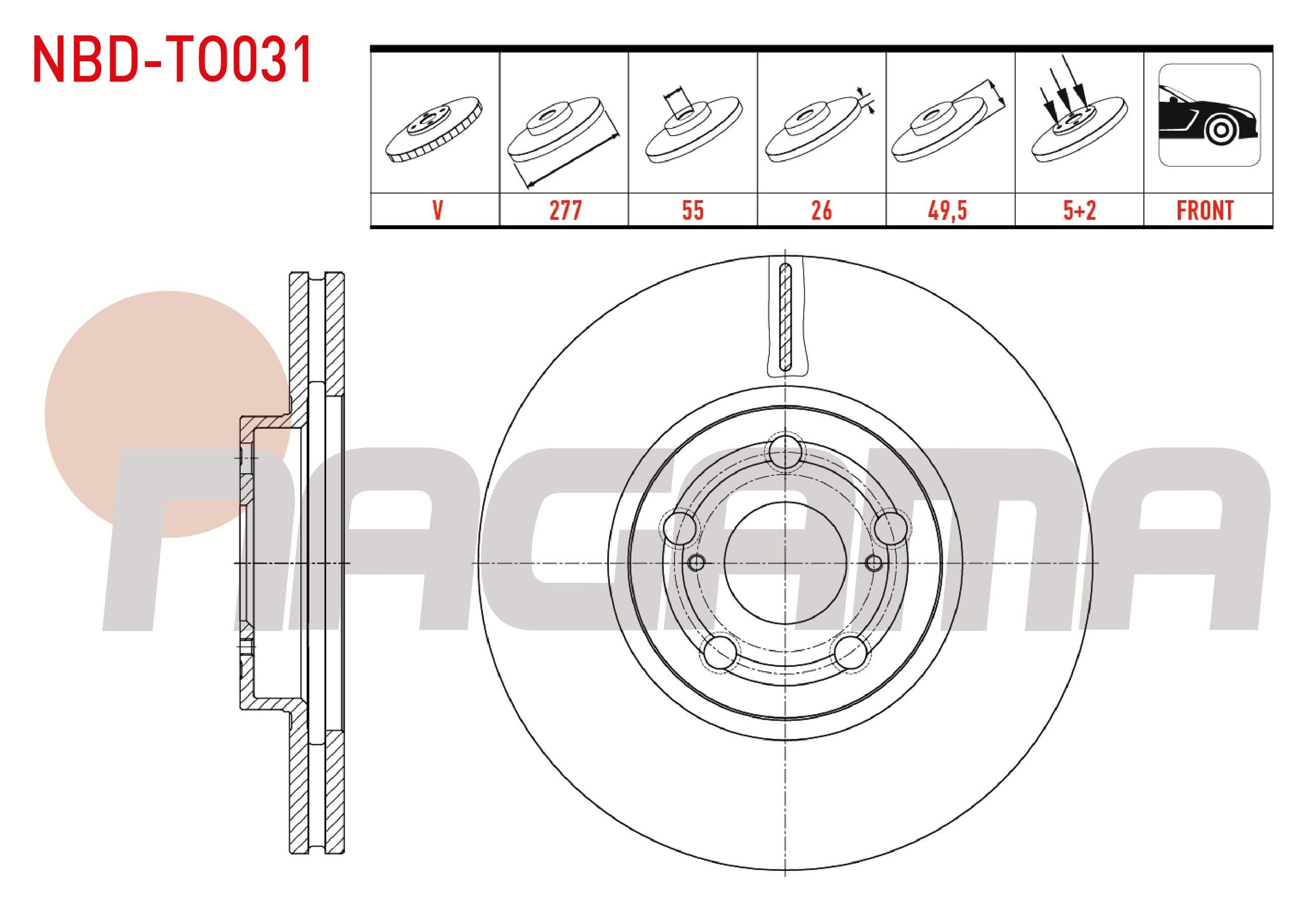 FREN DISKI ON HAVALI 5 BJN 277X26X55X49,5 TOYOTA AVENSIS (T25) 1.6 VVT-I 2003-2008 / AVENSIS (T25) 1.8 2003-2008