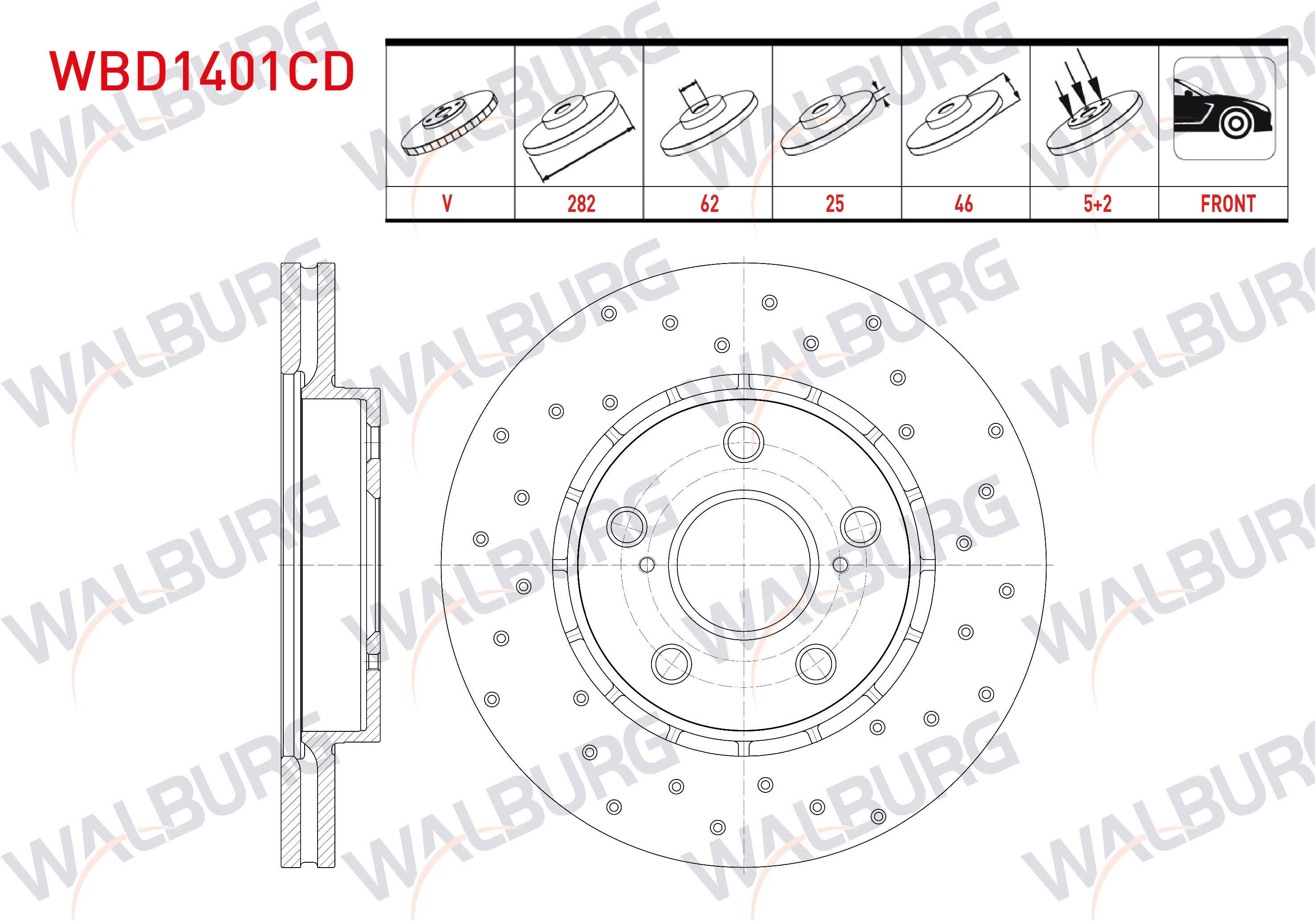 FREN DISKI ON HAVALI KAPLAMALI PERFORMANS DELIKLI 5 BJN 282X25X62X46 TOYOTA COROLLA 1.8 HYBRID 2019-