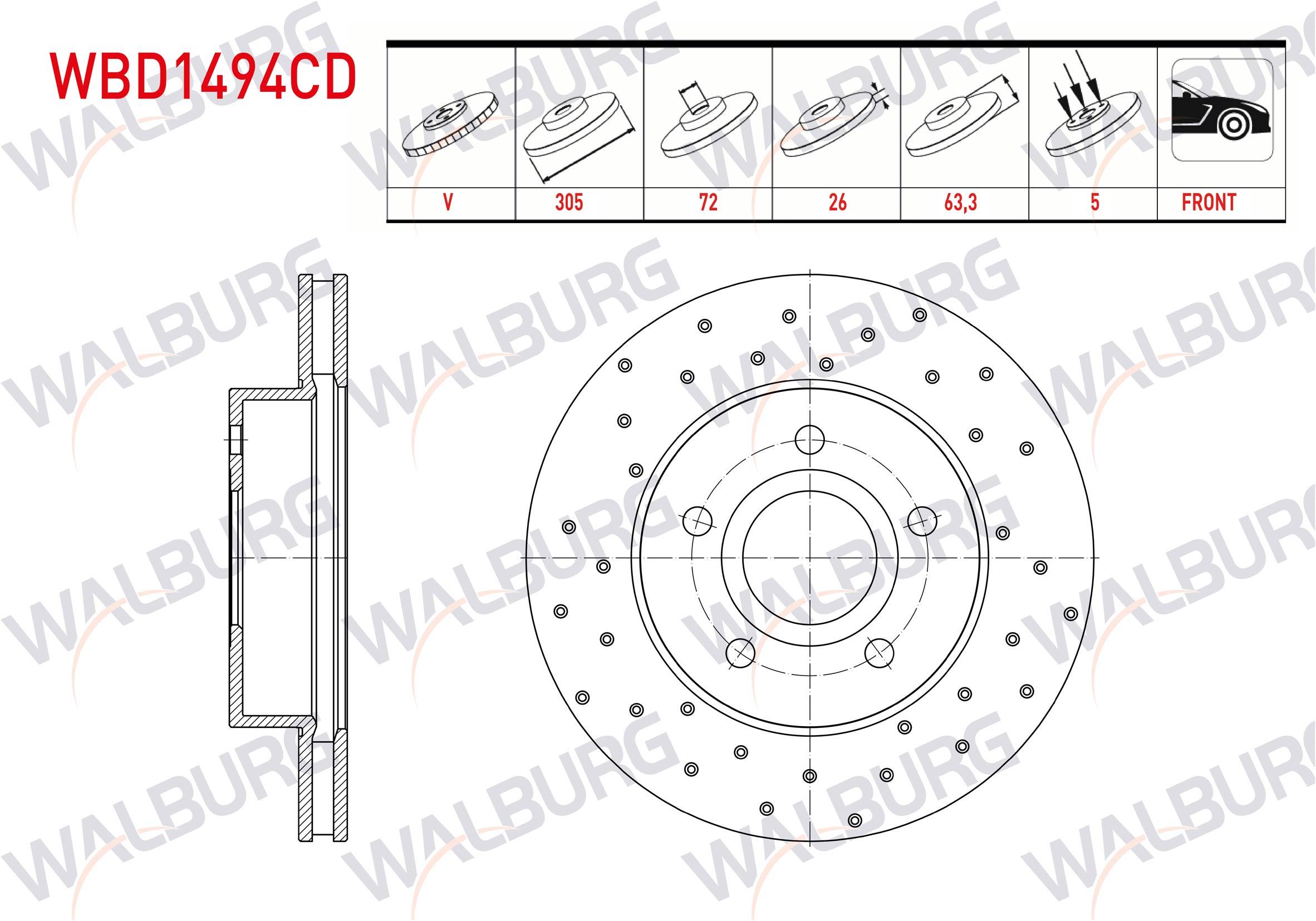 FREN DISKI ON HAVALI KAPLAMALI PERFORMANS DELIKLI 5 BJN 305X26X72X63,3 JEEP GRAND CHEROKEE II (WJ,WG) 2.7 CRDI - 3.1 TD - 4.0 - 4.7 V8 1998-2005
