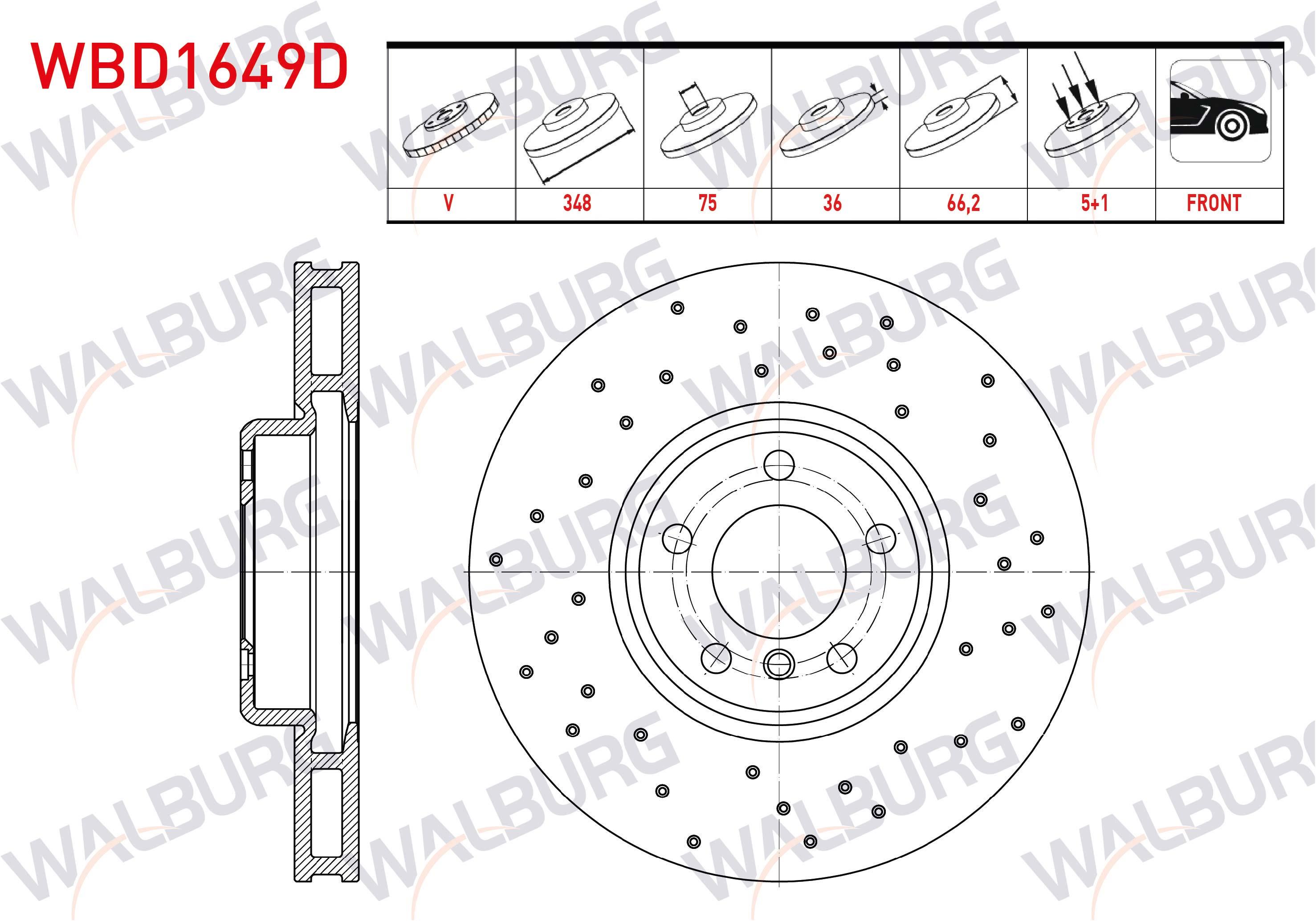 FREN DISKI ON SOL HAVALI PERFORMANS DELIKLI 5 BJN 348X36X75X66,2 BMW 5 SERISI (F10) 2010-2016 / 7 SERISI (F01) 2009-2015