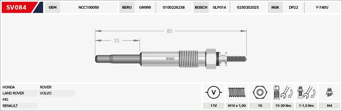ISITMA KIZDIRMA BUJİSİ FREELANDER 1 2.0 Dİ 11V GN999 0 100 226 238 GLP014 0 250 202 025 DP22  Y-740U