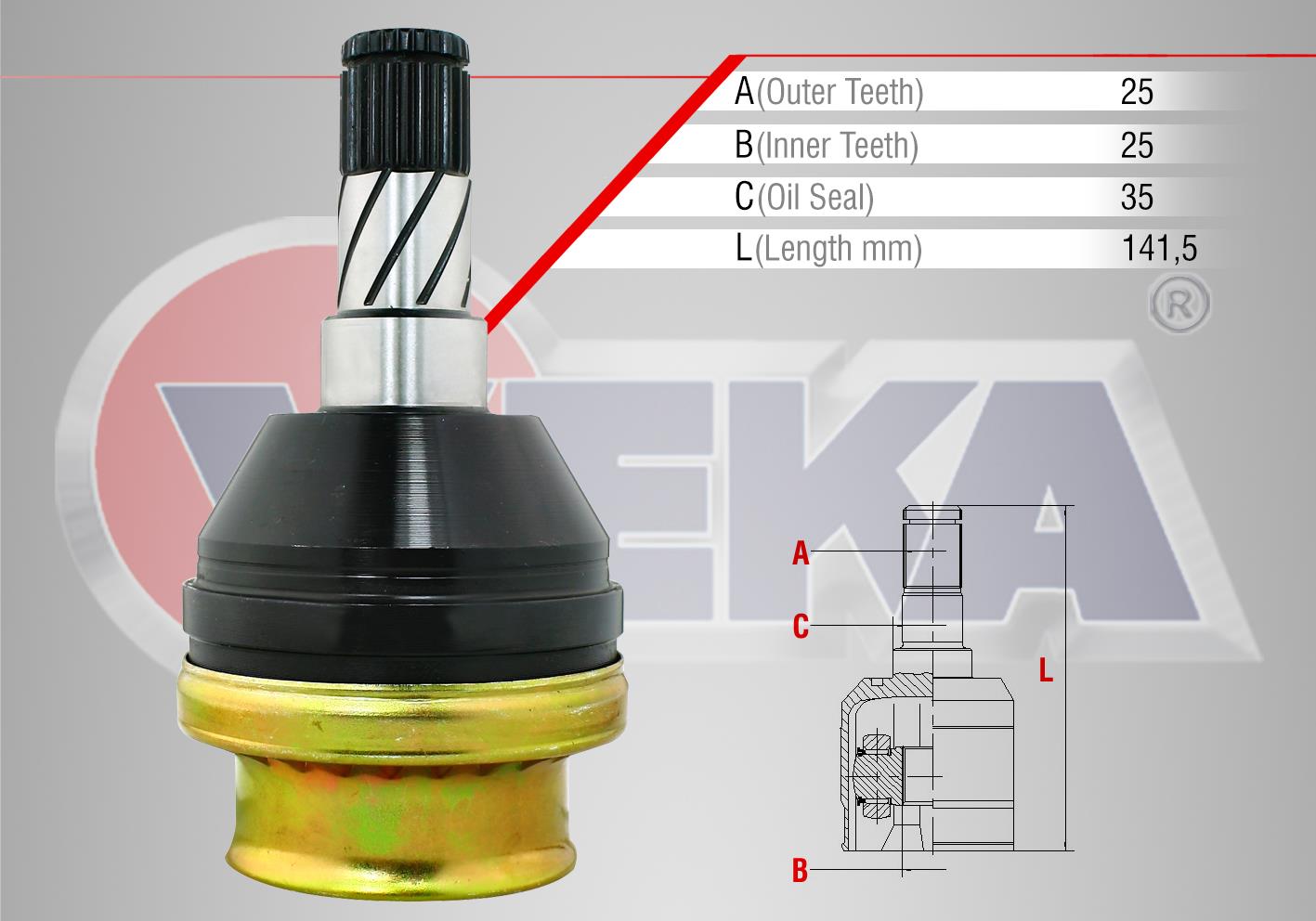 AKS KAFASI SOL ON IC OPEL ASTRA H 1.3 CDTI 25X25X35 UZUNLUK 141,5 MM 2004-2010