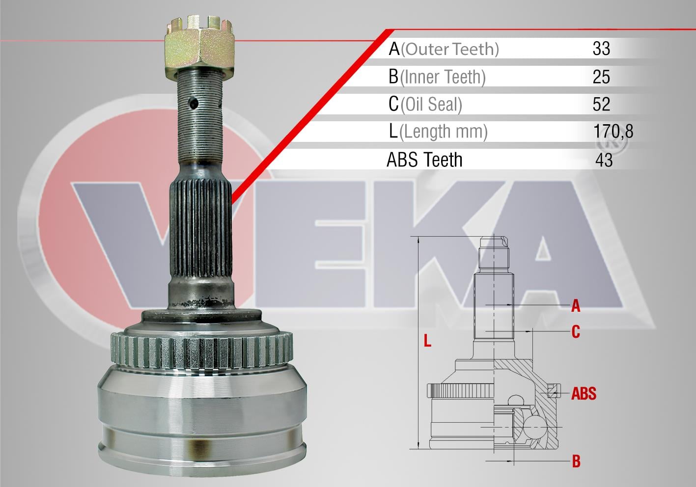 AKS KAFASI SOL-SAG ON DIS OPEL VECTRA A 1.8 ABSLI 43 DIS 33X25X52 UZUNLUK 170,8 MM 1988-1995 - 374126