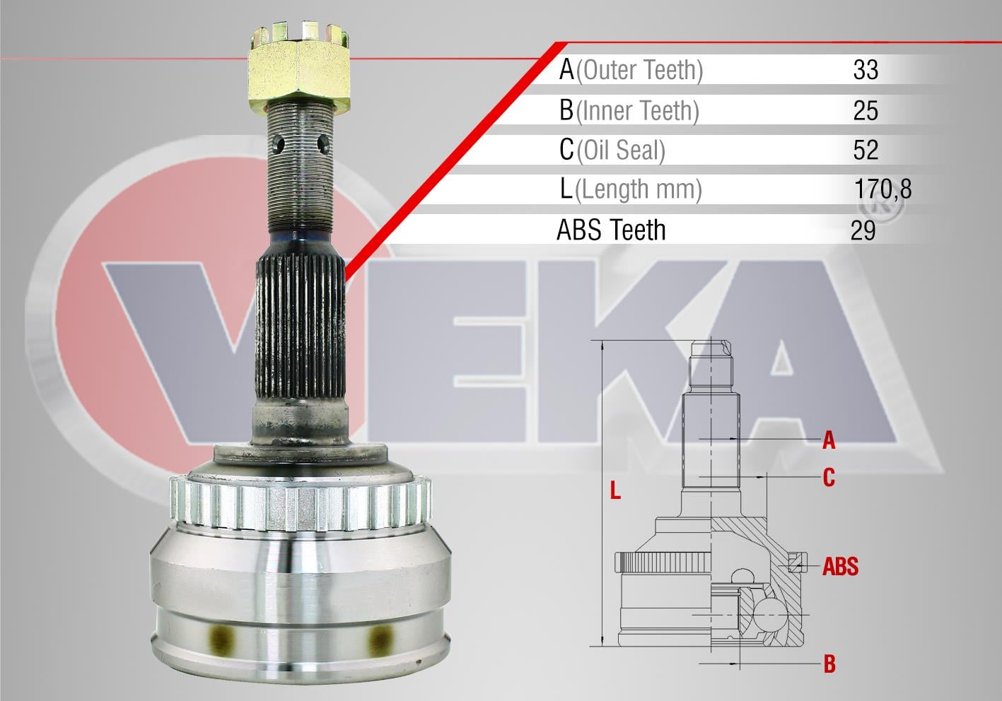 AKS KAFASI SOL-SAG ON DIS OPEL VECTRA B 2.0I ABSLI 29 DIS 33X25X52 UZUNLUK 170,8 MM 1995-2003 / 374262