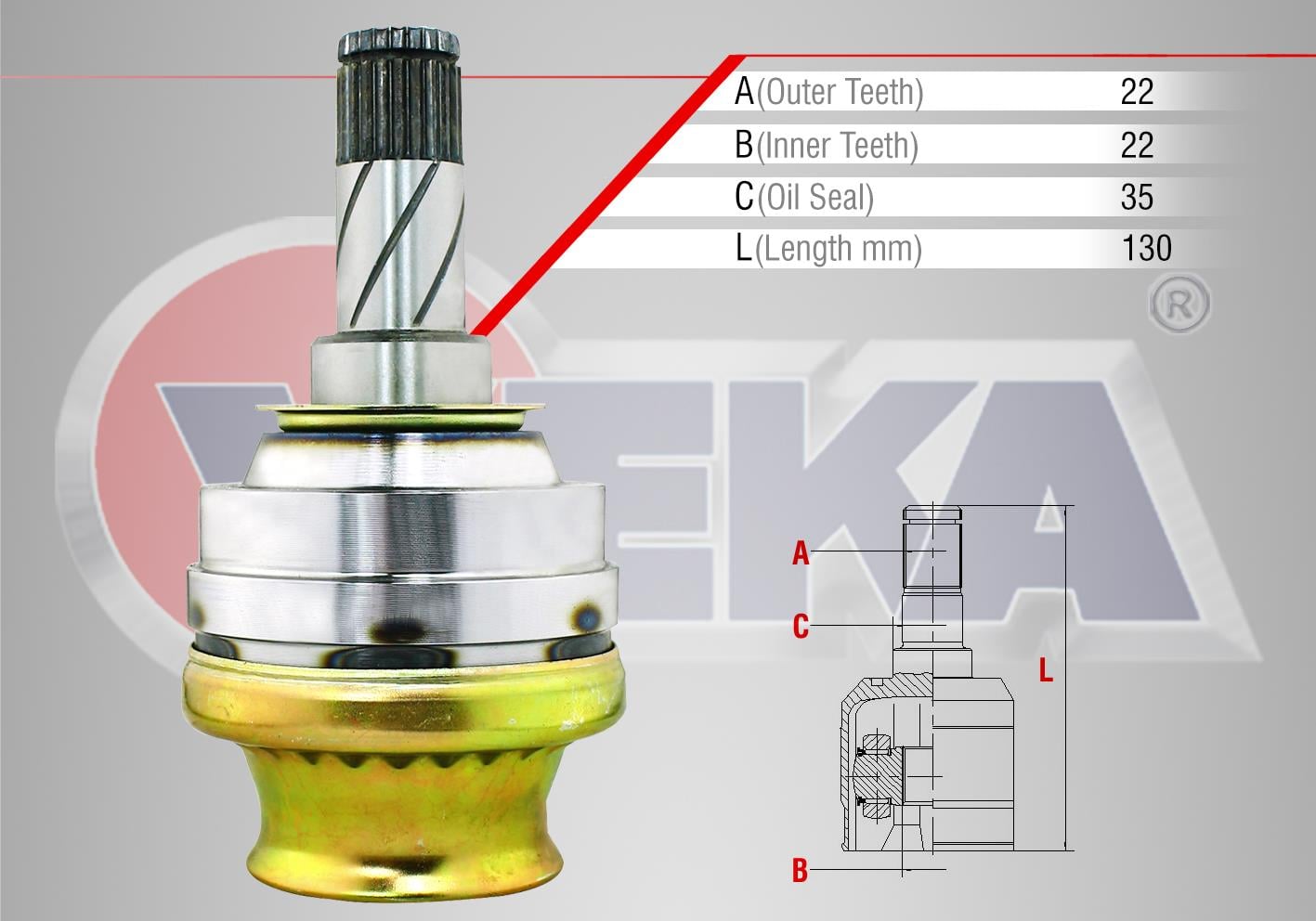 AKS KAFASI SOL-SAG ON IC OPEL ASTRA H 1.4I 22X22X35 UZUNLUK 130 MM 2004-2010