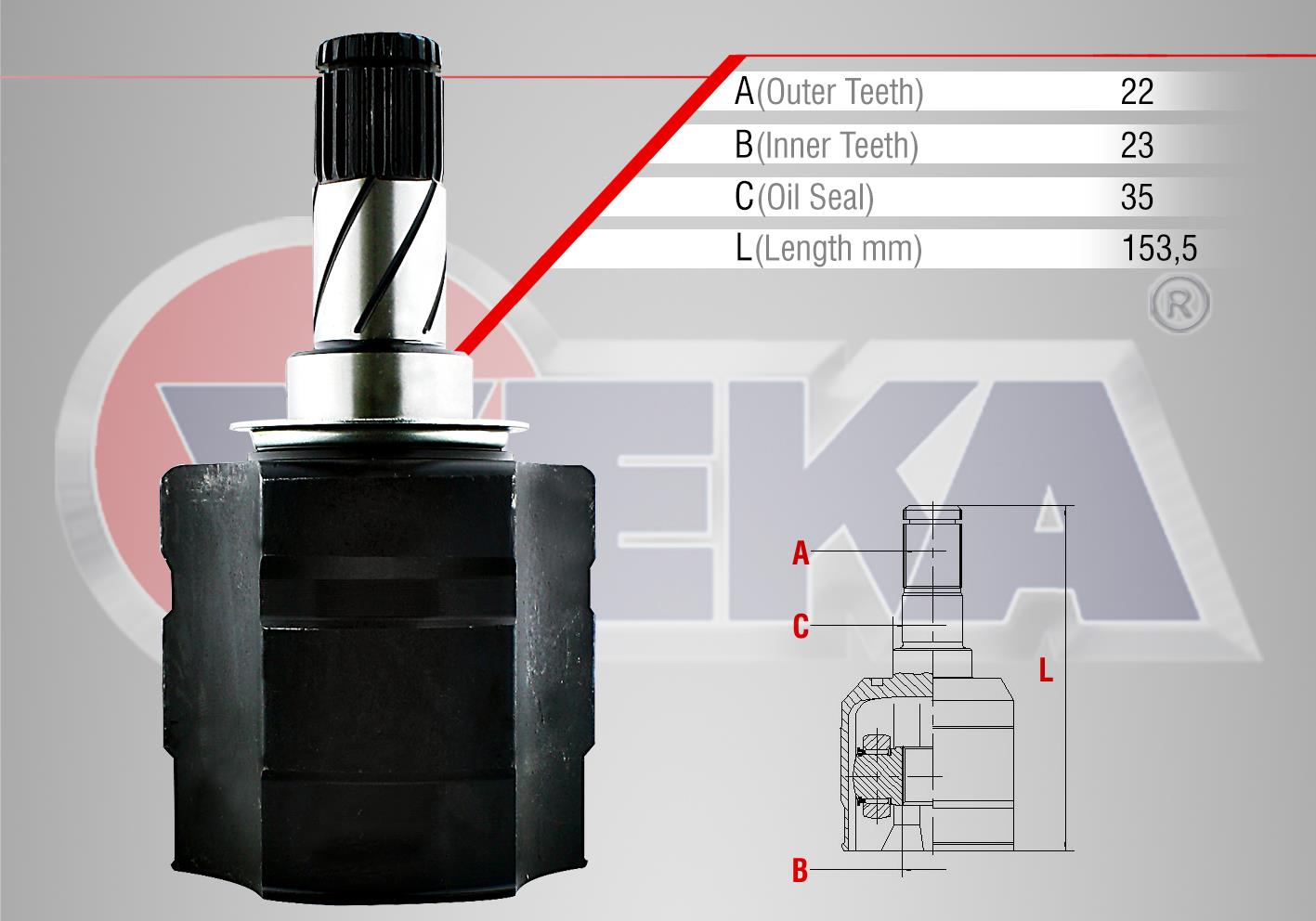 AKS KAFASI SOL-SAG ON IC OPEL CORSA C 1.3 CDTI 22X23X35 UZUNLUK 153,5 MM 2000-2006 - 1603409