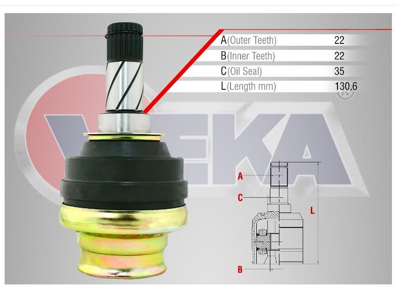 AKS KAFASI SOL-SAG ON IC OPEL VECTRA A 1.4 22X22X35 UZUNLUK 130,6 mm 1988-1995 374027 26019245 90095159