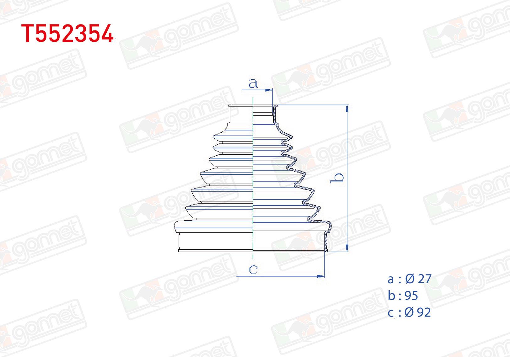 AKS KORUGU KITI SOL-SAG IC TERMOPLASTIK OPEL ASTRA J 1.6 CDTI 27X95X92 2009-2016 / INSIGNIA 2.0 CDTI 2008- / MERIVA B 1.7 CDTI 2010- / ZAFIRA C 1.6 CDTI 2014-