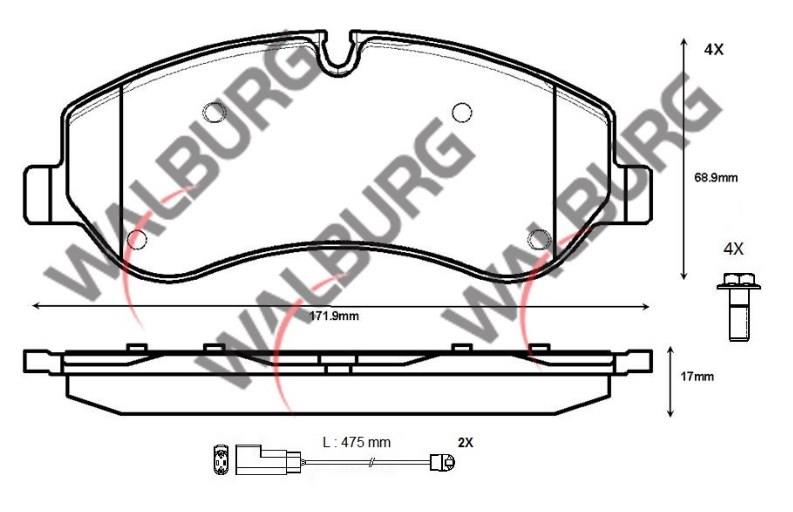 FREN BALATA FISLI ON FORD TOURNEO CUSTOM (V362) 2.2 TDCI 17mm 2012- BK212K021AA