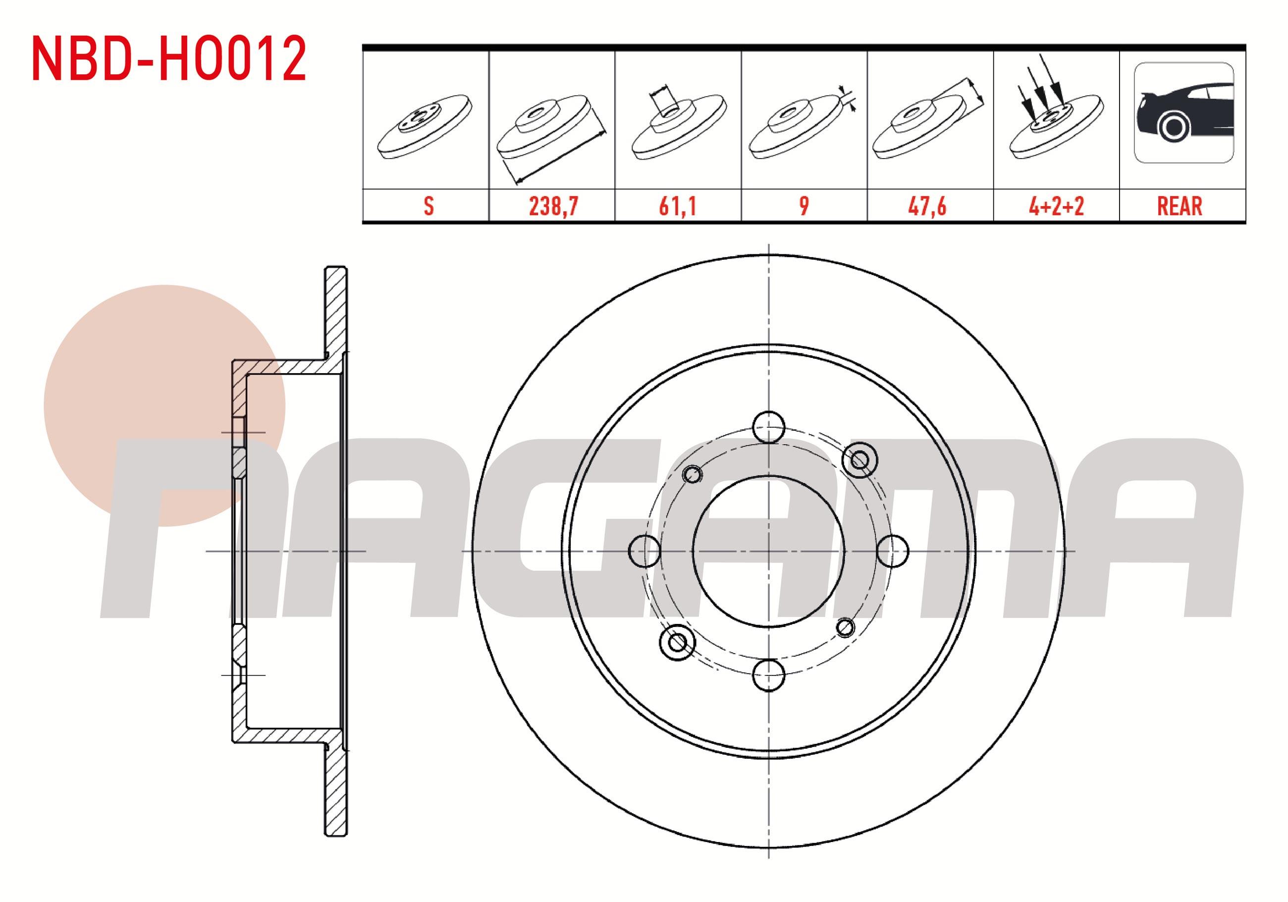 FREN DISKI ARKA DUZ  4 BJN 238,7X9X61,1X47,6 HONDA JAZZ II (GD) 1.4i 2002-2004