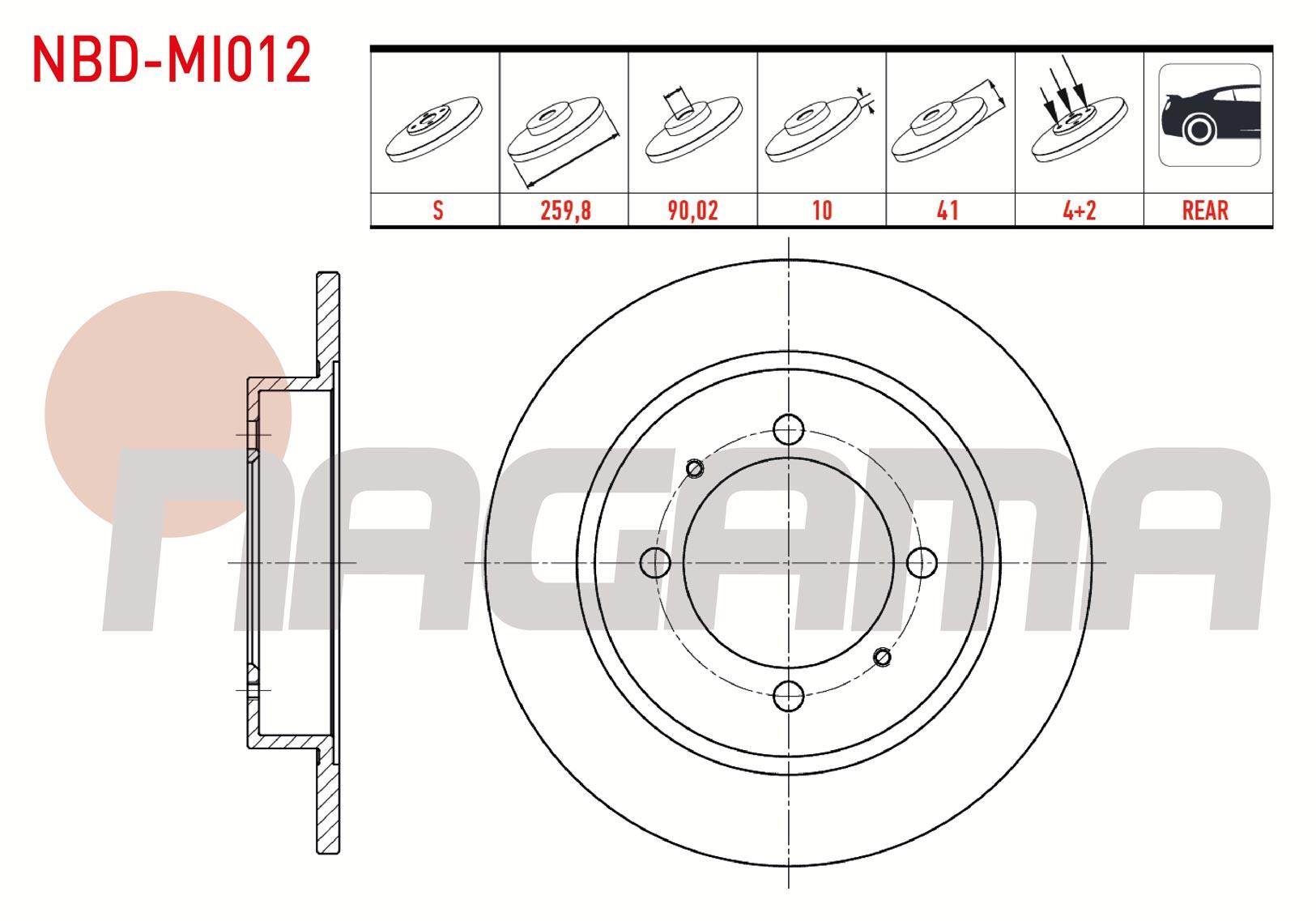FREN DISKI ARKA DUZ 4 BJN 259,8X10X90X41 MITSUBISHI CARISMA 1.6 1995-2006/ CARISMA 1.8 GDI 1995-2006/ VOLVO S40 I 1.6i 16v - 1.8i 16v 1995-2003/ V40 1.6 - 1.8 - 2.0 1995-2004