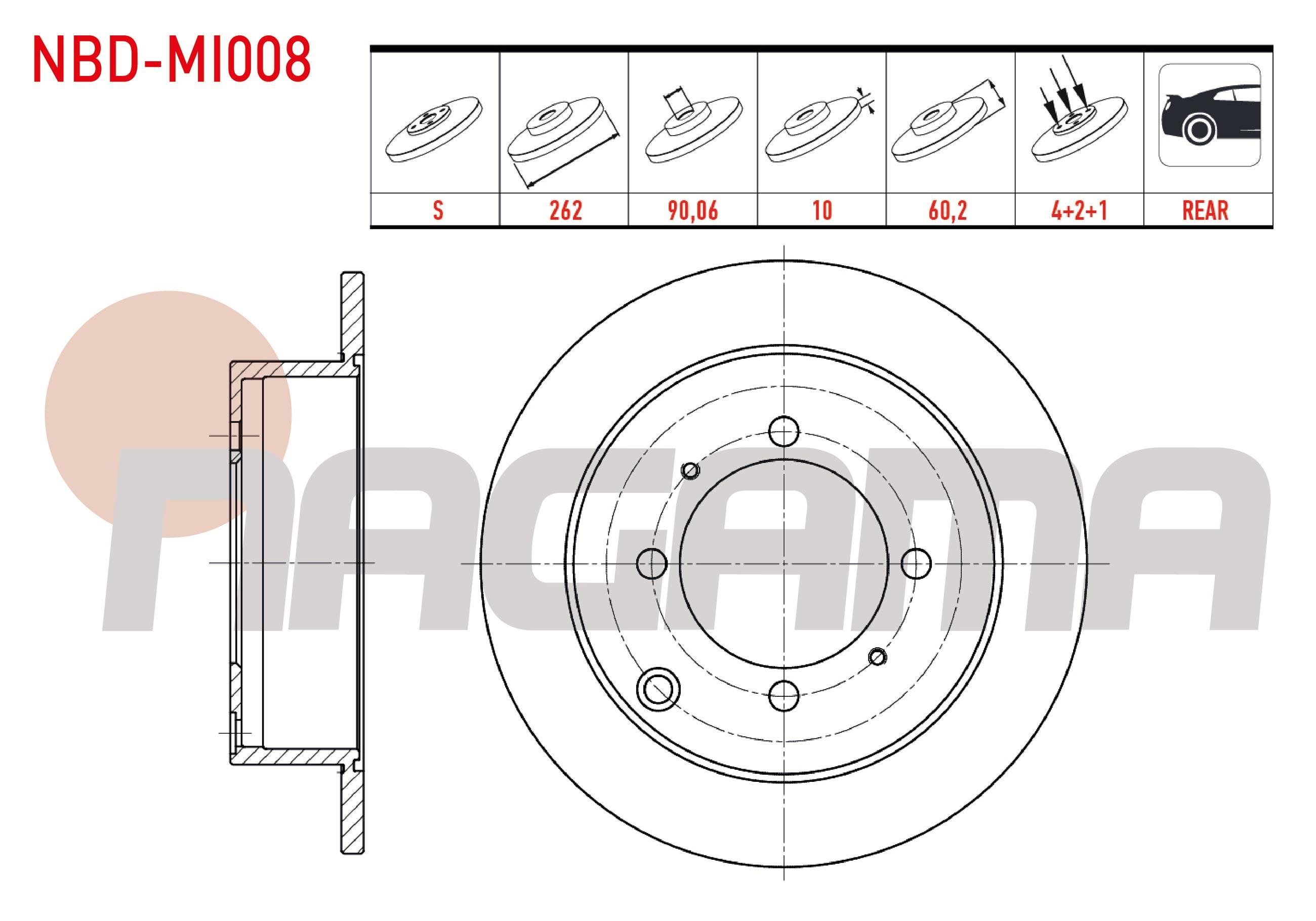 FREN DISKI ARKA DUZ 4 BJN 262X10X90,06X60,2 MITSUBISHI LANCER VII (CSA) 1.3 2003-2007 / LANCER VII (CSA) 1.6 4 2003-2007